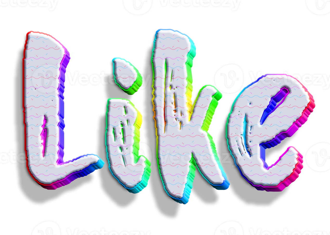 rainbow volumetric 3D Text of the inscription Like isolated cut out png