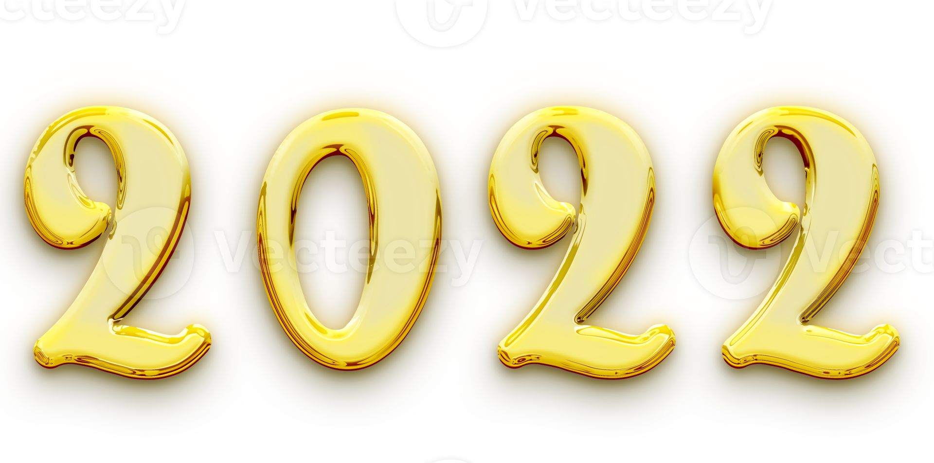 Golden volumetric 3D Text of the inscription 2022 isolated cut out png