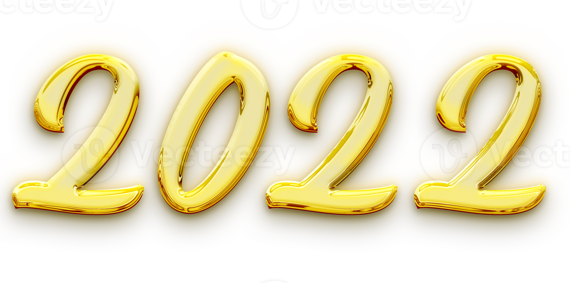 Golden volumetric 3D Text of the inscription 2022 isolated cut out png