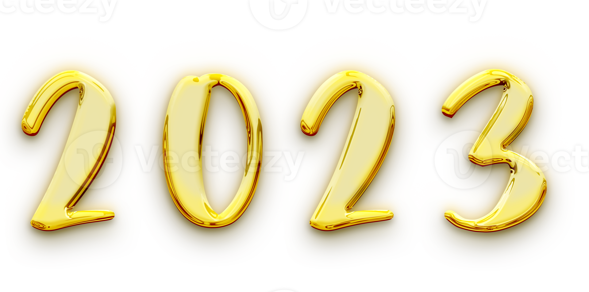 Golden volumetric 3D Text of the inscription 2023 isolated cut out png