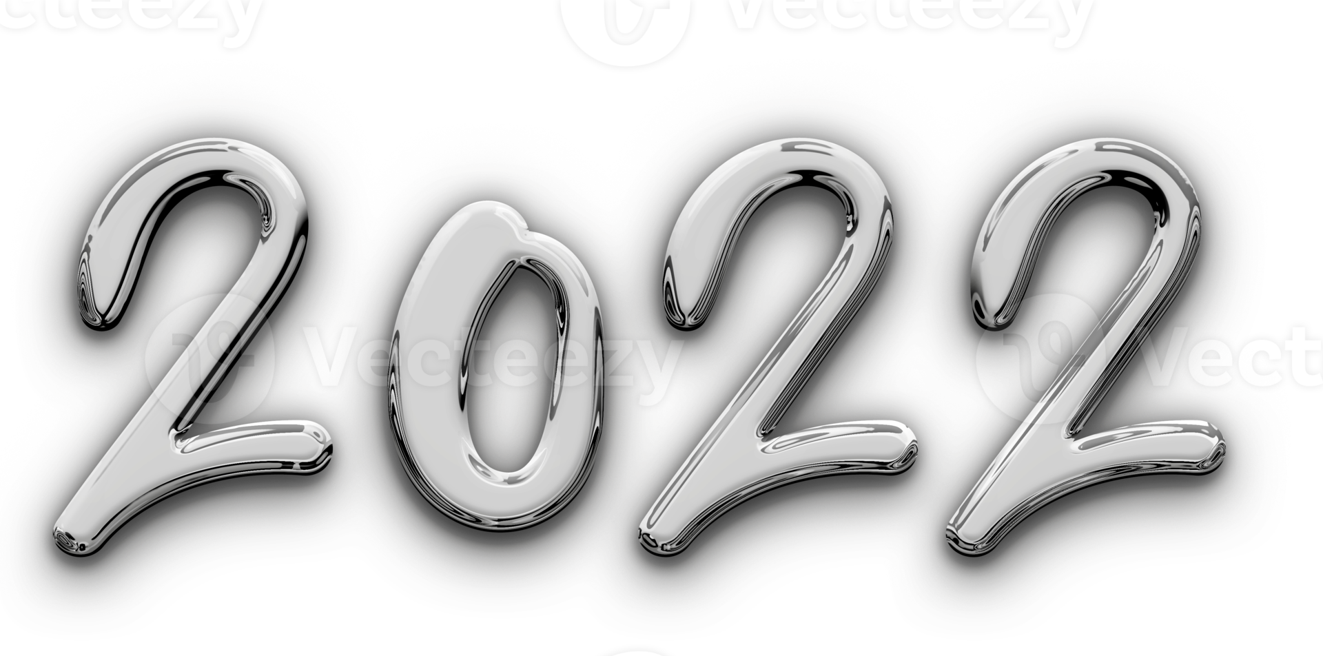 Metallic volumetric 3D Text of the inscription 2022 isolated cut out png