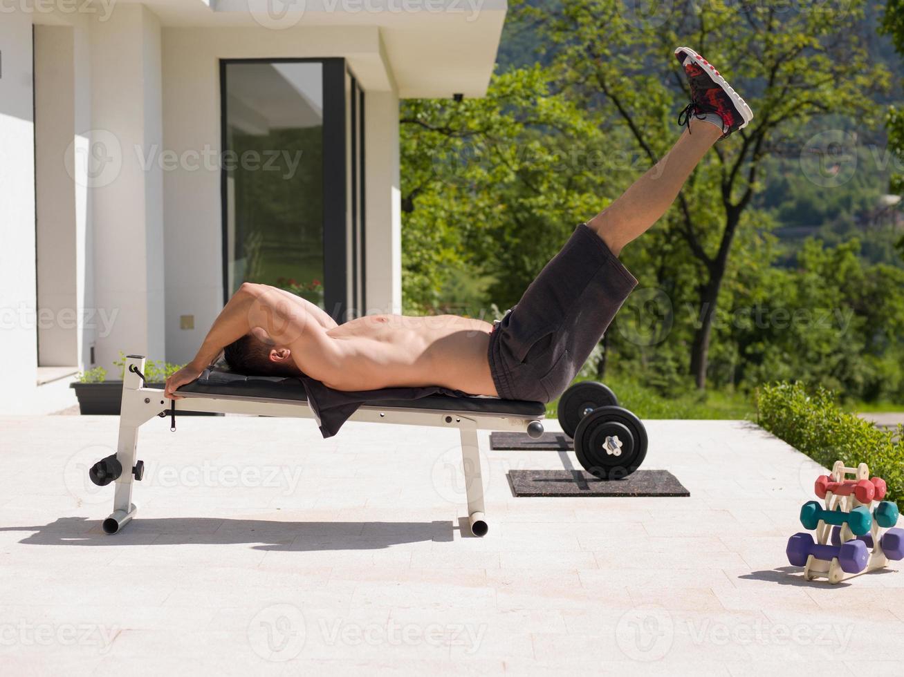 man doing morning exercises photo