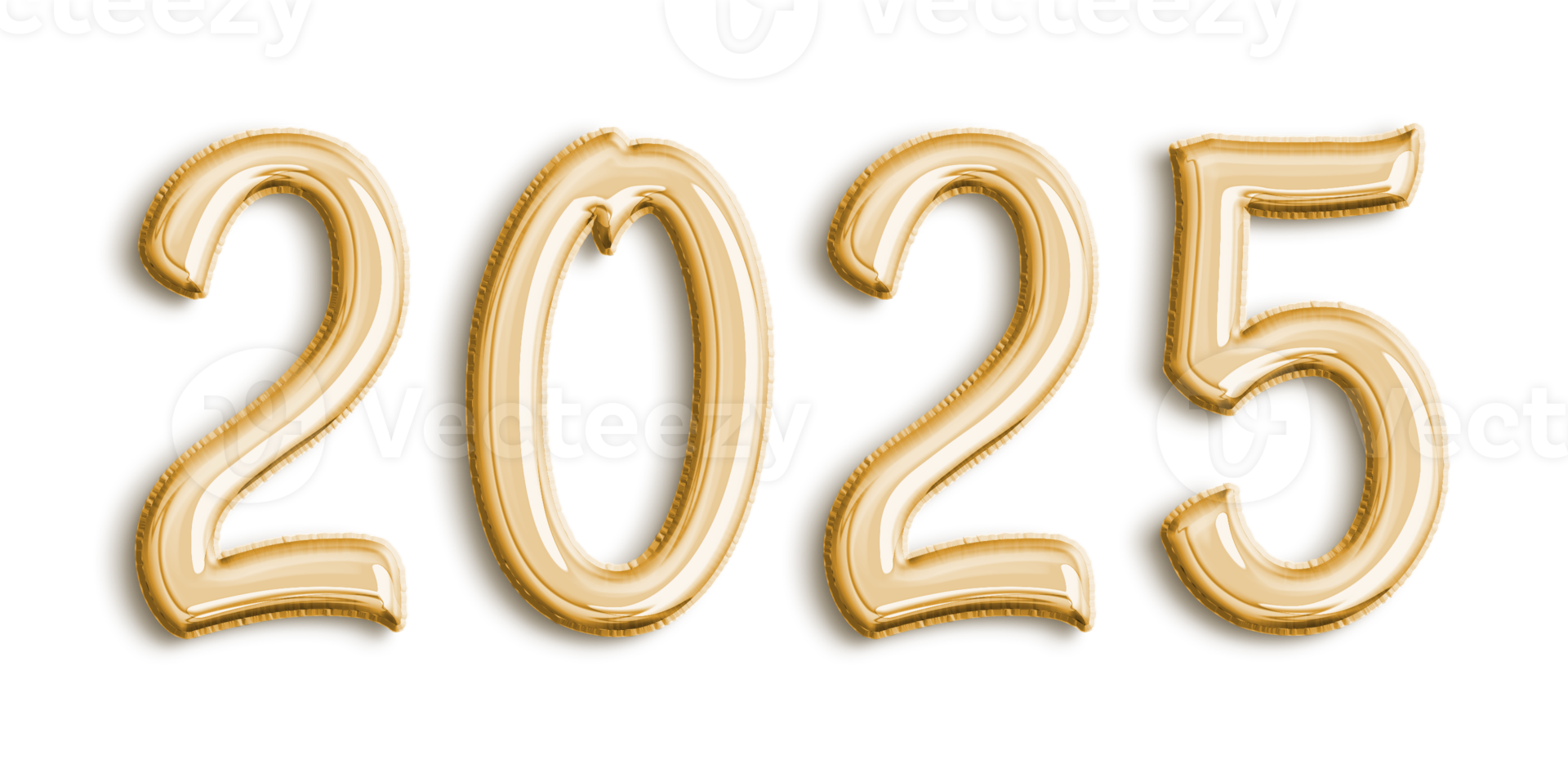 ballons de texte 3d volumétrique doré lettrage 2025 découpé png