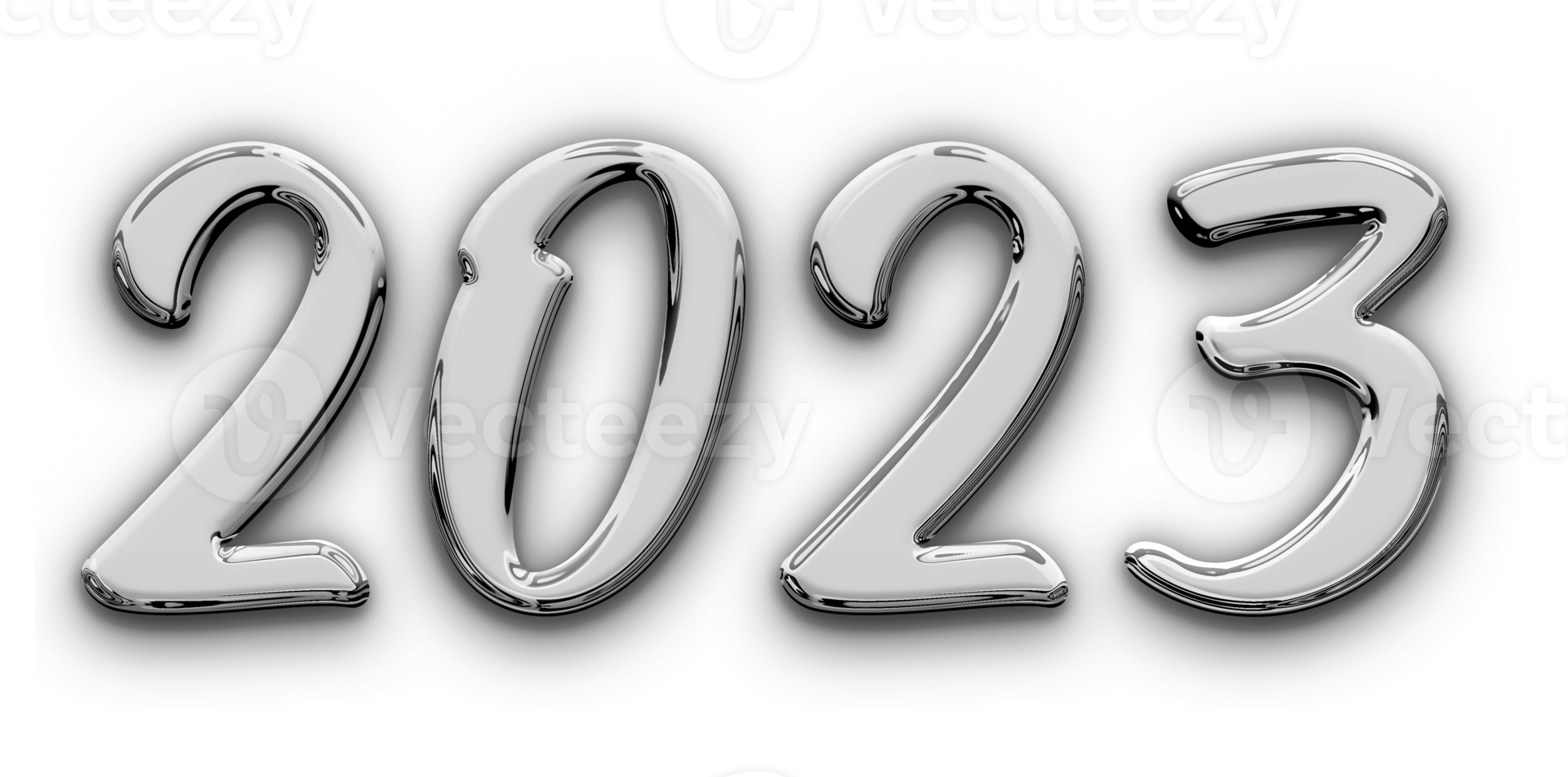 Metallic volumetric 3D Text of the inscription 2023 isolated cut out png