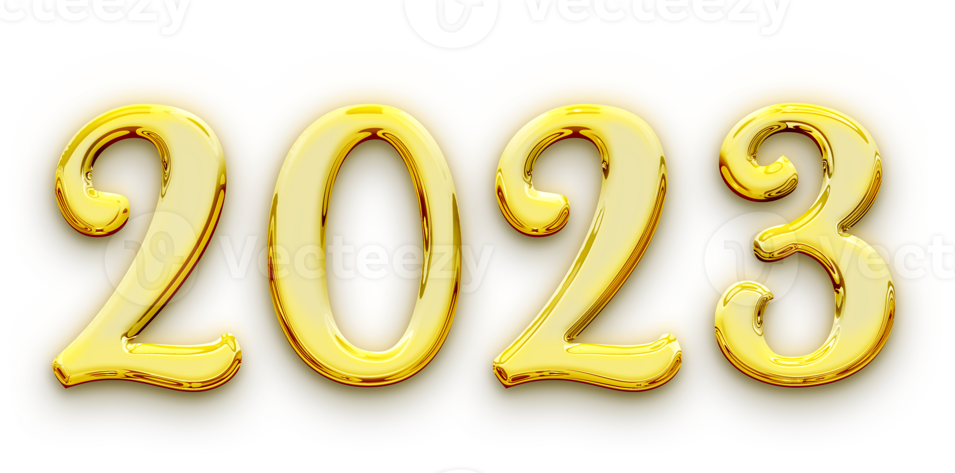 Golden volumetric 3D Text of the inscription 2023 isolated cut out png