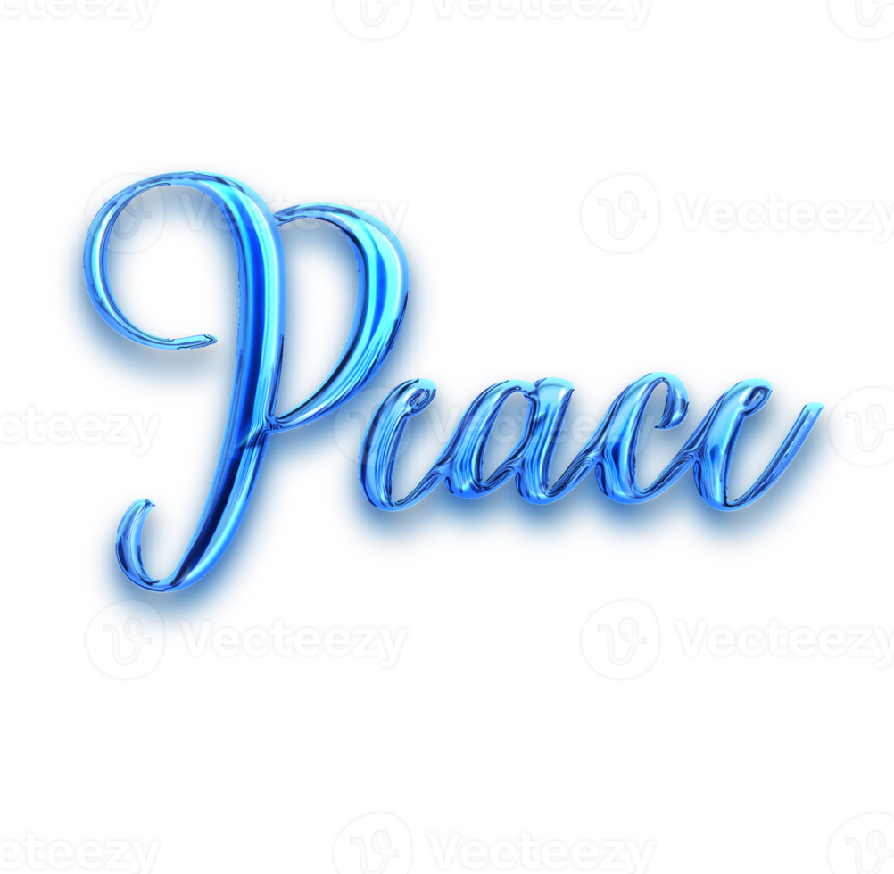 Blue volumetric 3D Text of the inscription Peace isolated cut out png