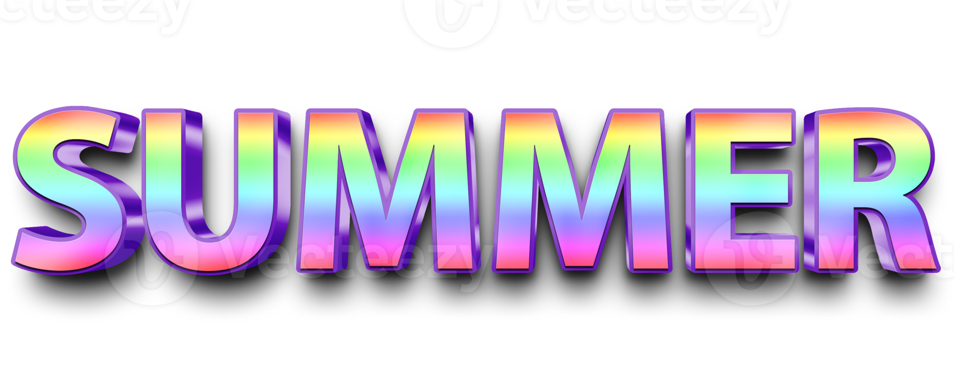Rainbow volumetric 3D Text inscription Summer isolated cut out png