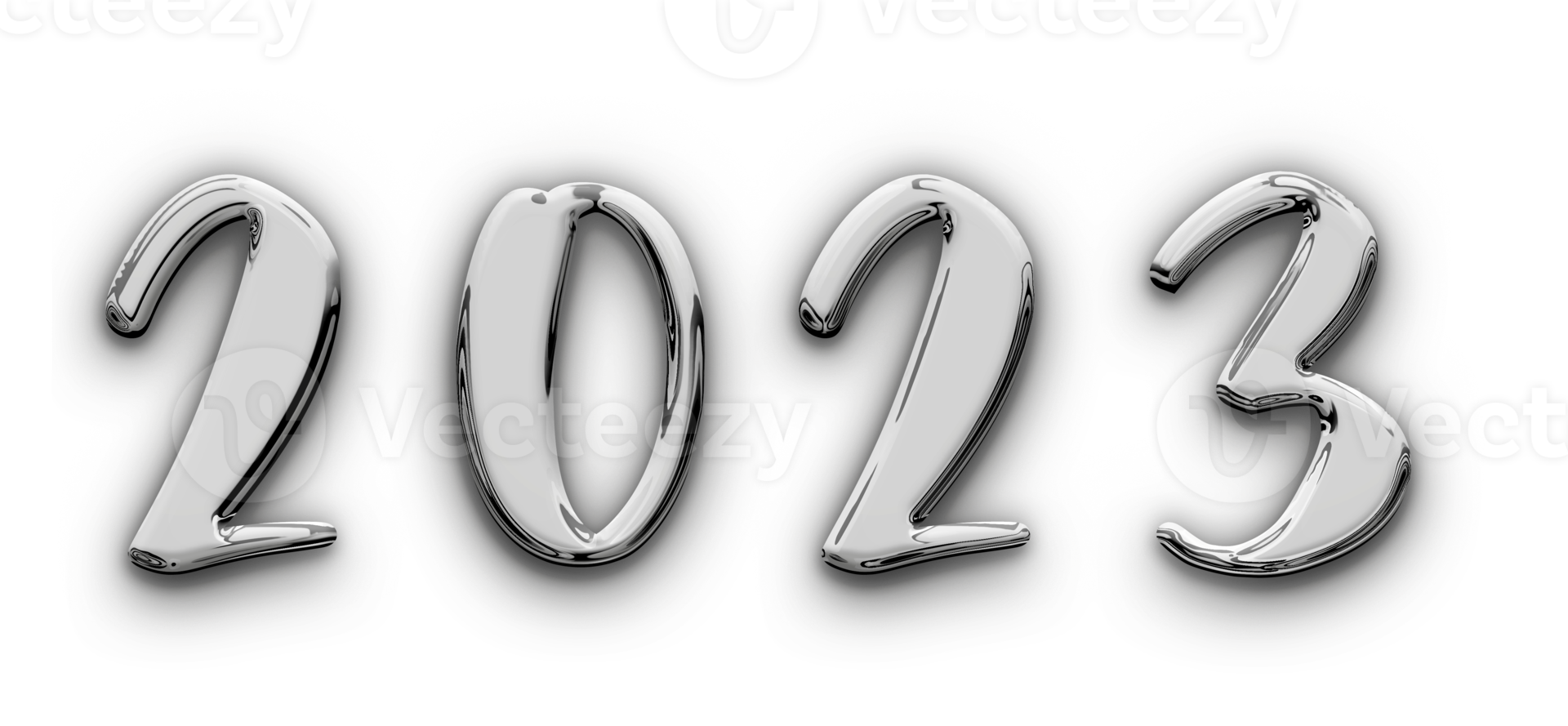 Metallic volumetric 3D Text of the inscription 2023 isolated cut out png