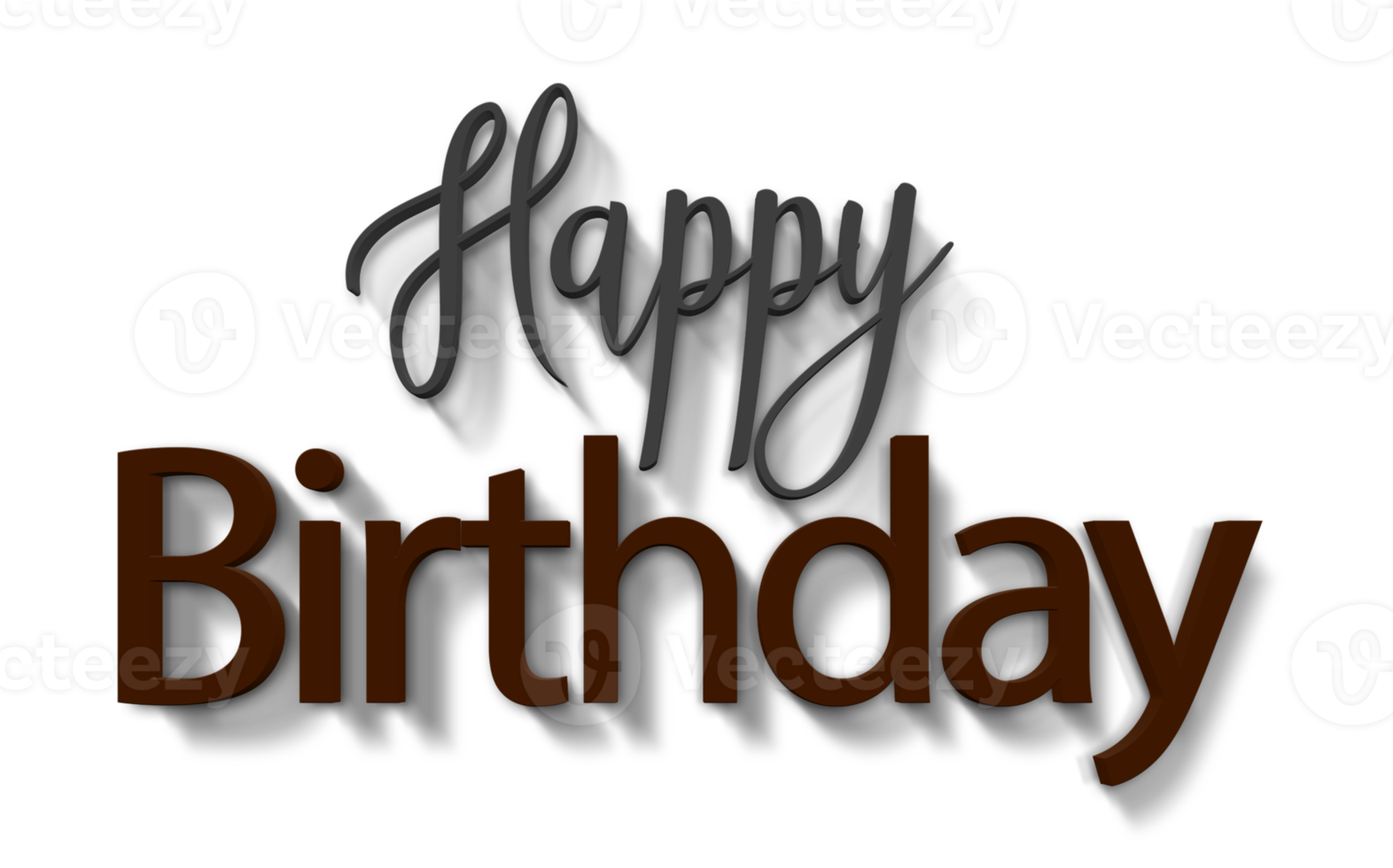 Dark volumetric 3D Text inscription Happy Birthday. isolation cut out png