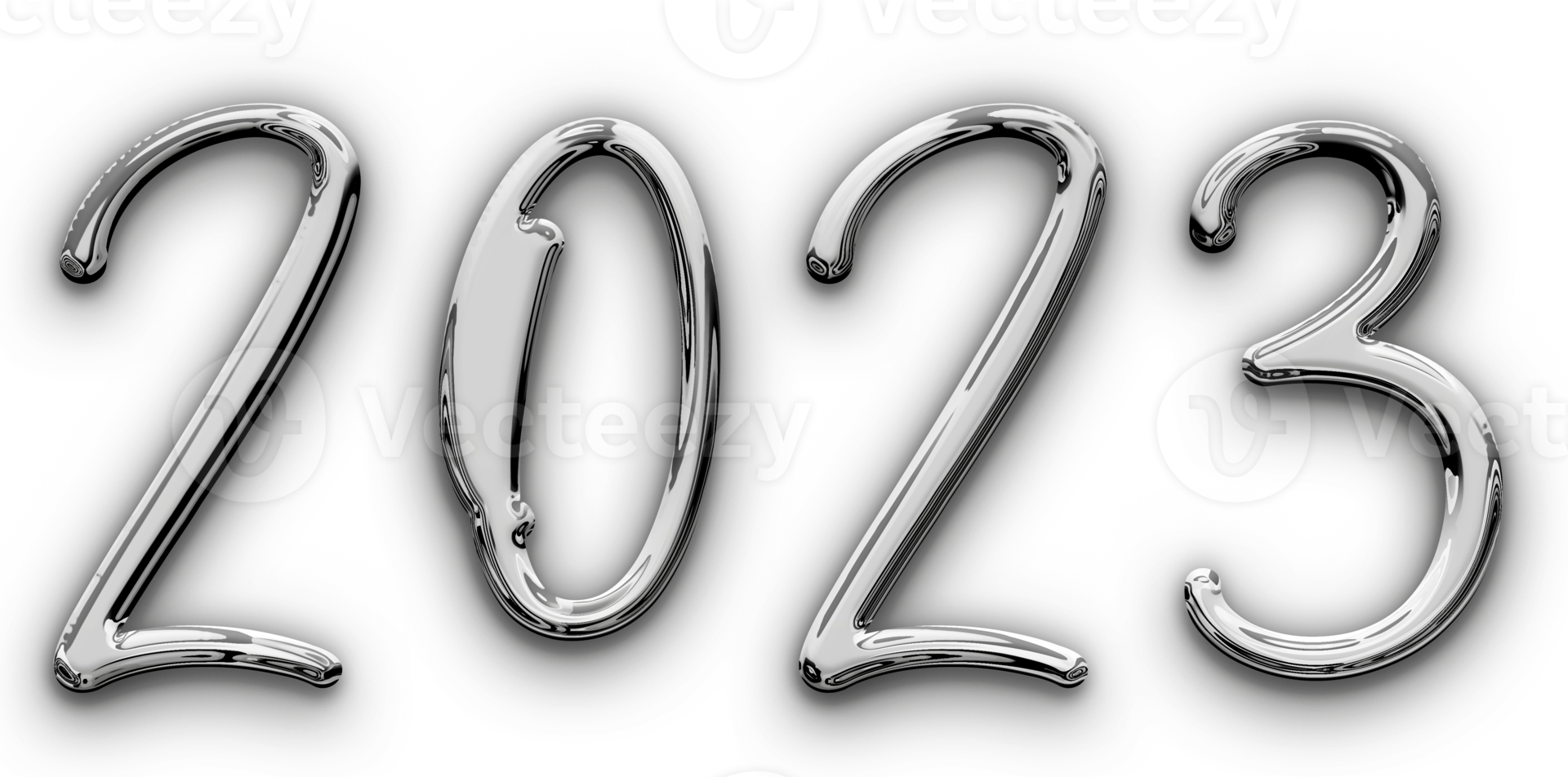 metallischer volumetrischer 3d-text der aufschrift 2023 isoliert ausgeschnitten png