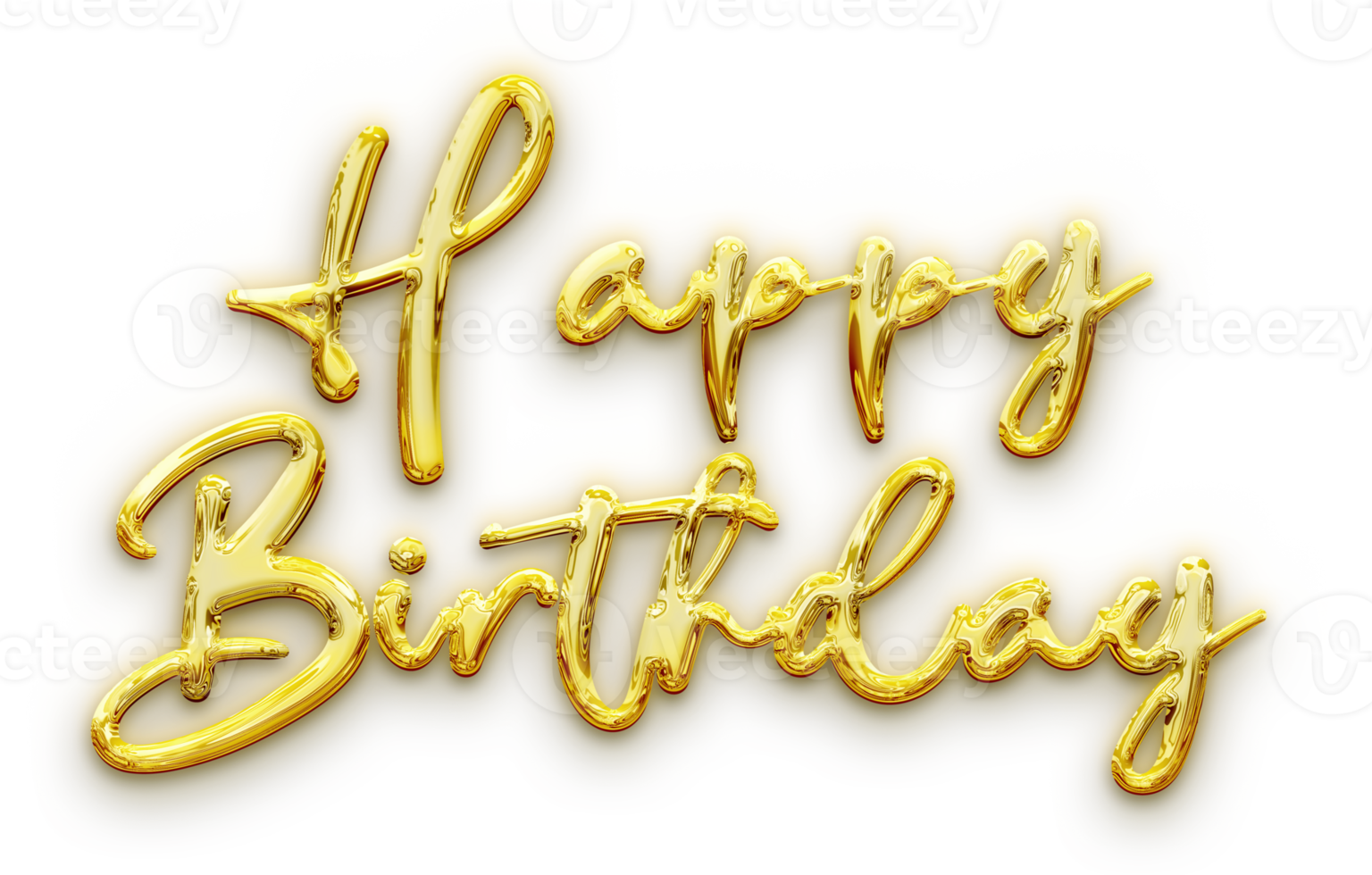 Golden volumetric 3D Text inscription Happy Birthday. isolation cut out png