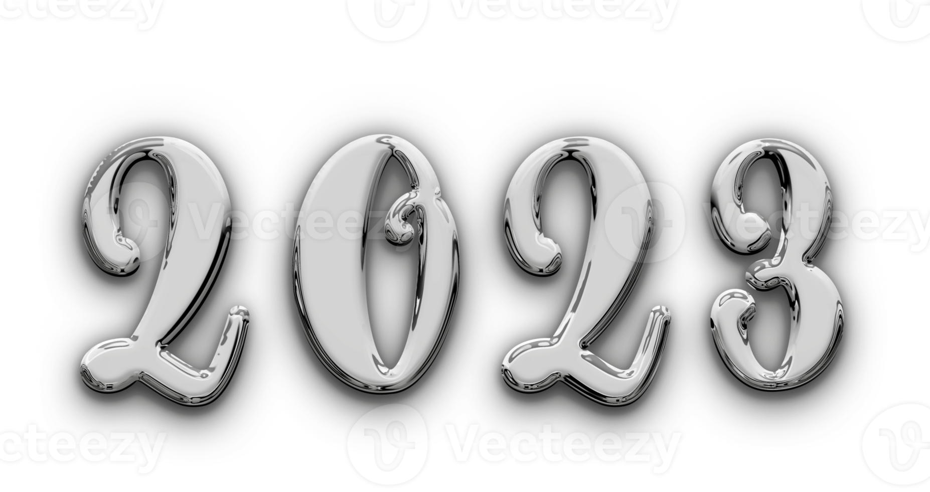 metallischer volumetrischer 3d-text der aufschrift 2023 isoliert ausgeschnitten png