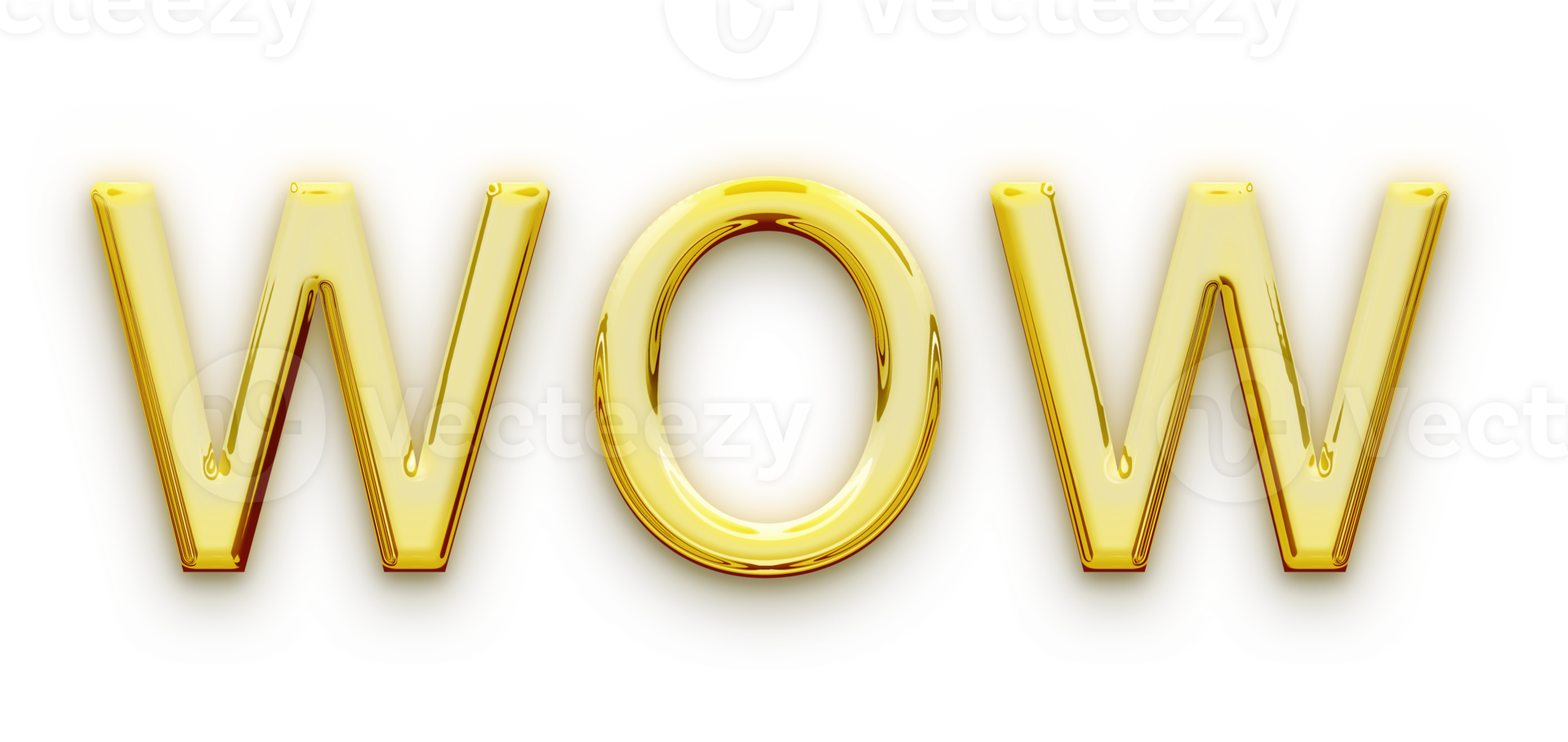 Golden volumetric 3D Text of the inscription WOW isolated cut out png