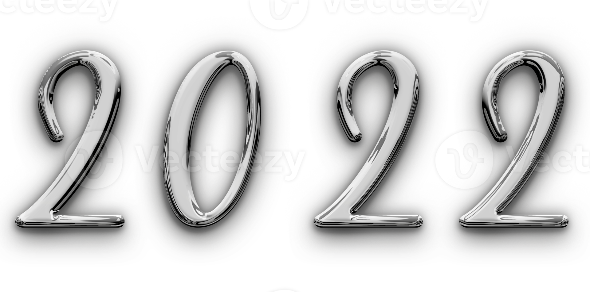 Metallic volumetric 3D Text of the inscription 2022 isolated cut out png