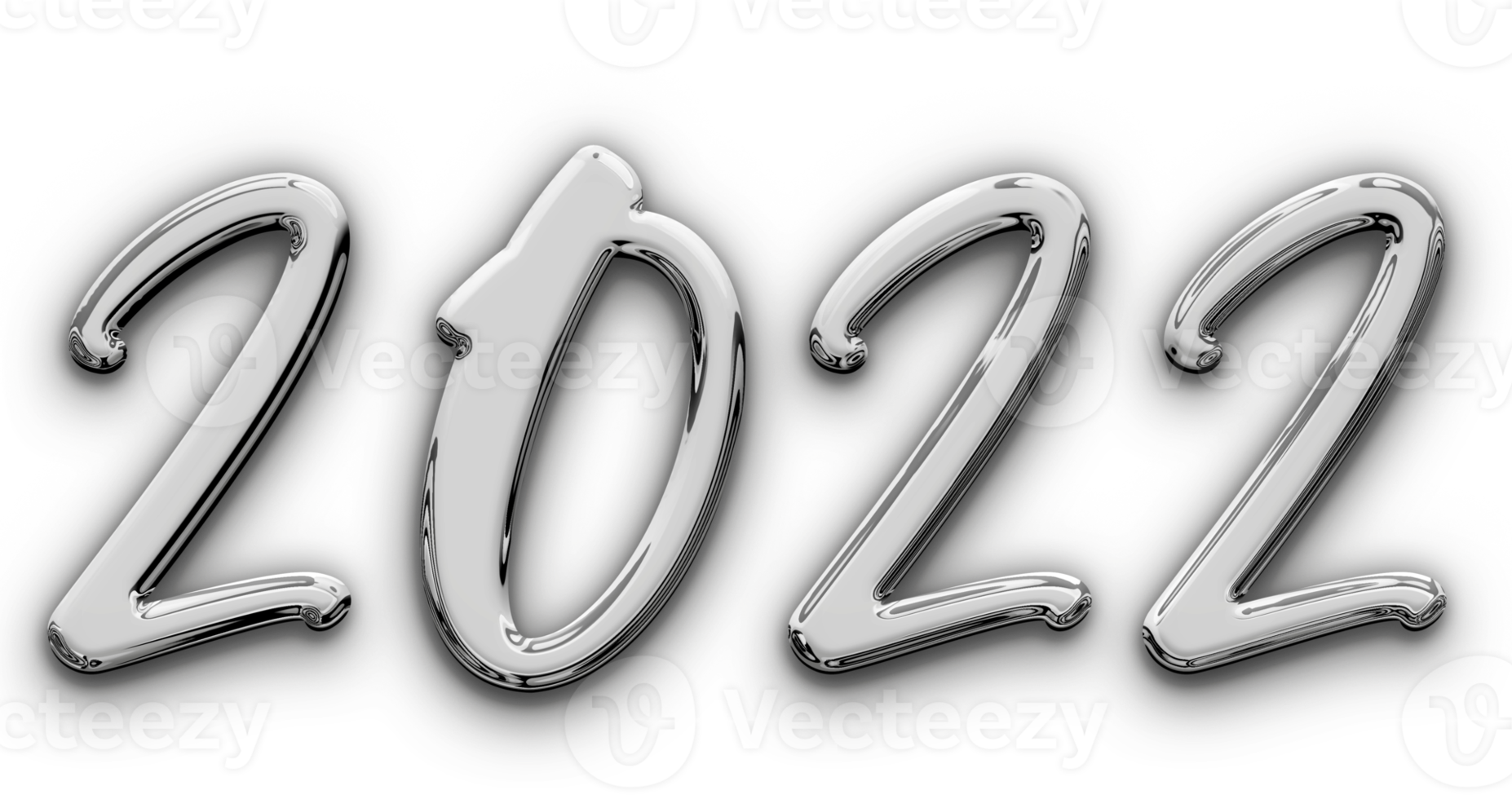 Metallic volumetric 3D Text of the inscription 2022 isolated cut out png