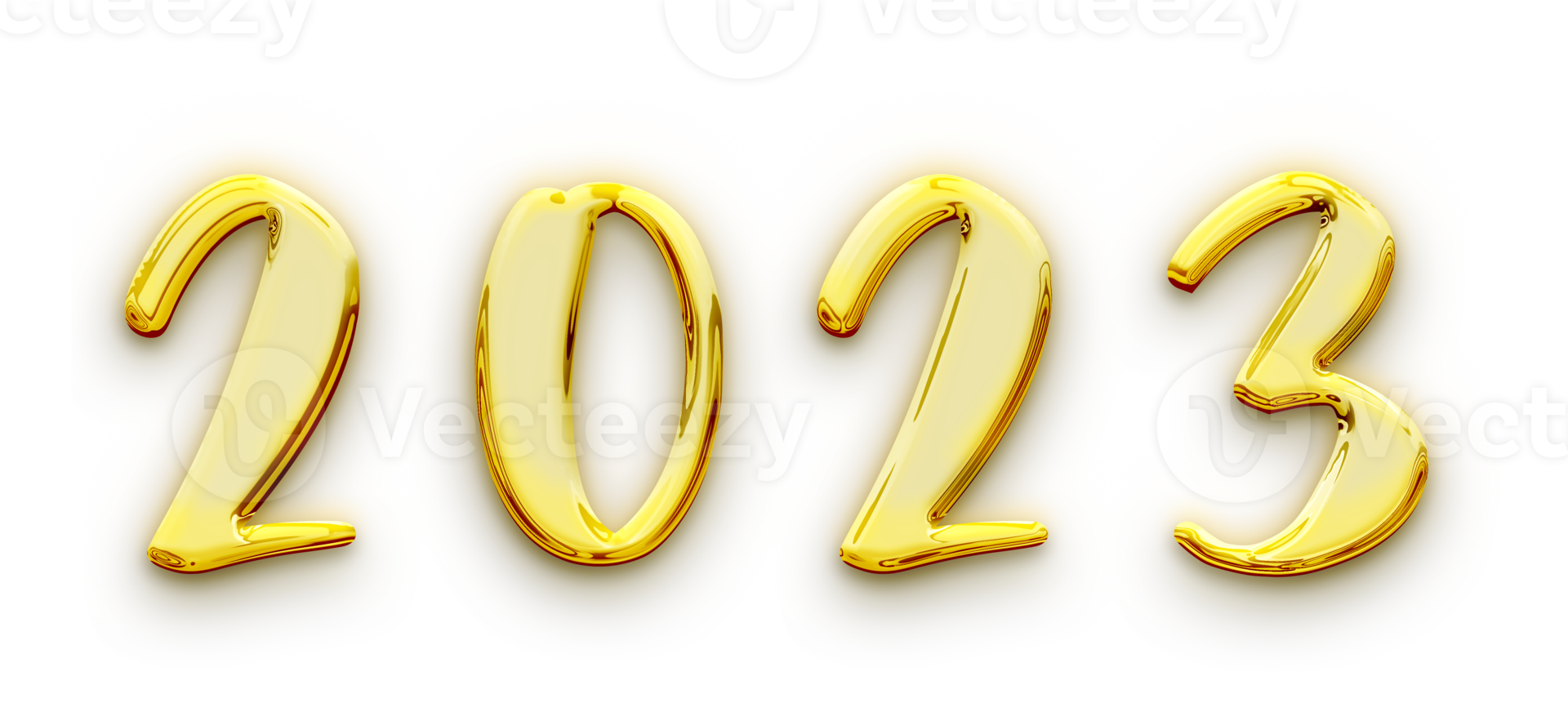 Golden volumetric 3D Text of the inscription 2023 isolated cut out png