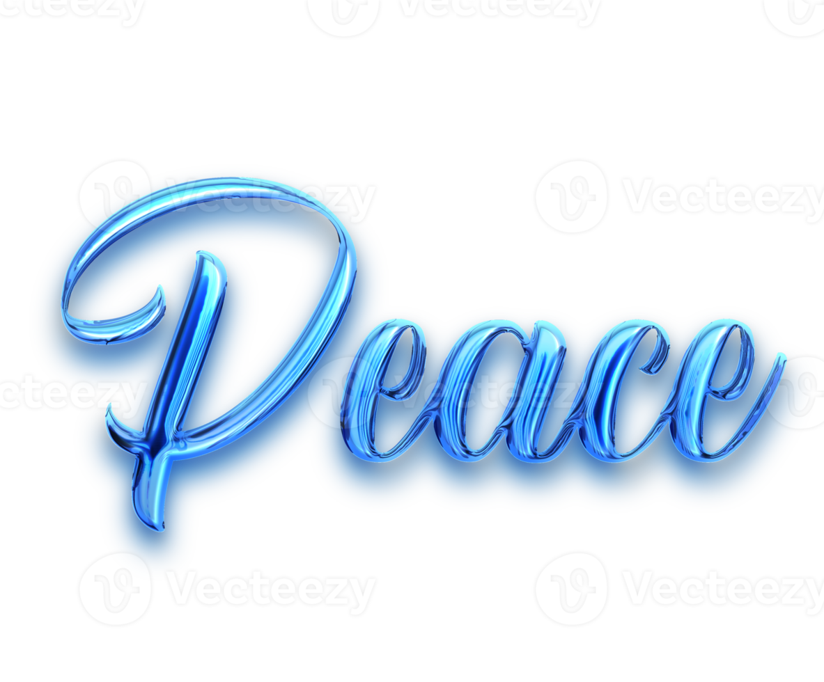 Blue volumetric 3D Text of the inscription Peace isolated cut out png