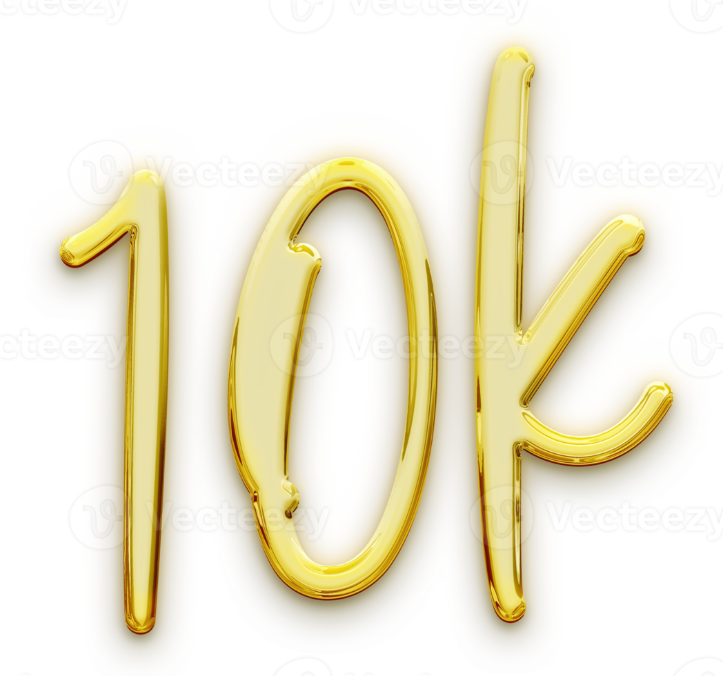 Golden volumetric 3D Text of the inscription 10K isolated cut out png