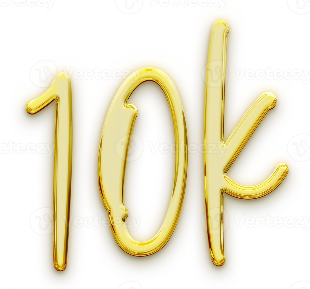 texto 3d volumétrico dorado de la inscripción 10k corte aislado png