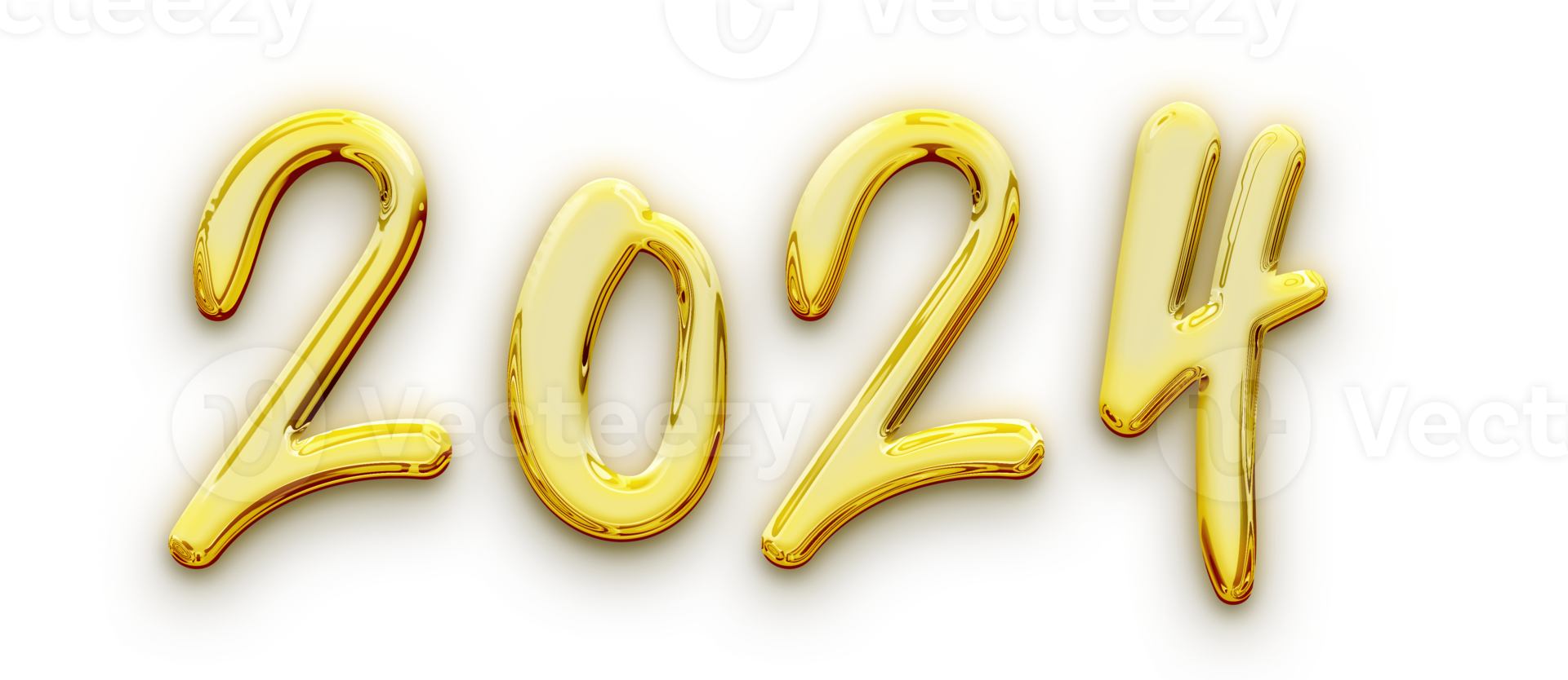 Golden volumetric 3D Text of the inscription 2024 isolated cut out png