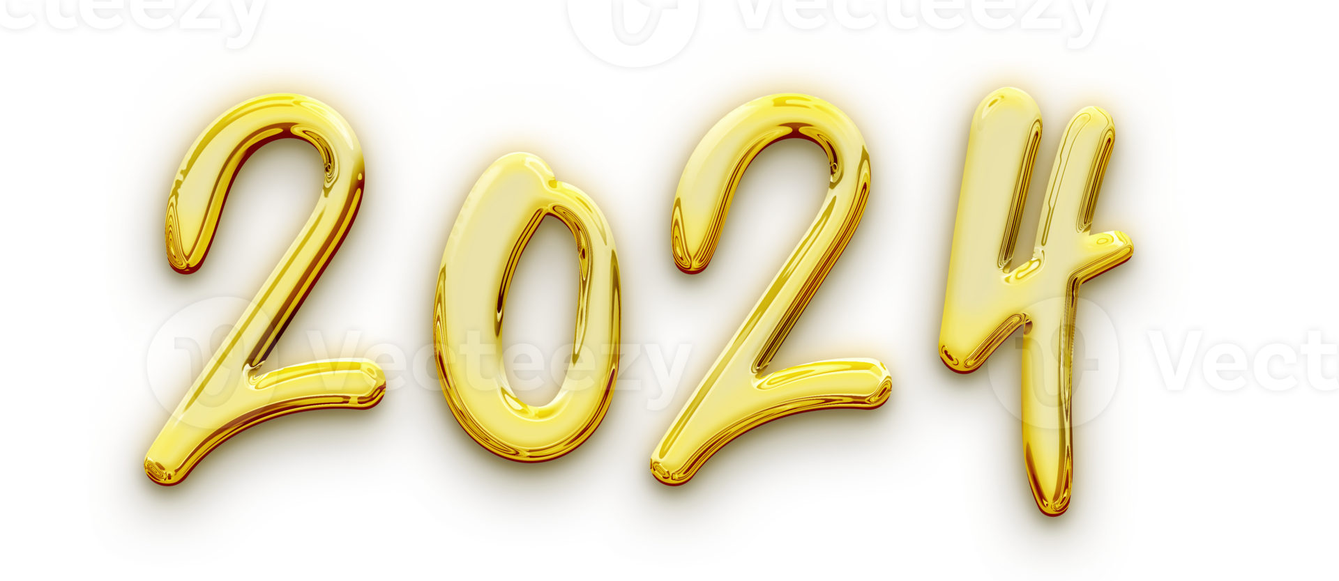 texto 3d volumétrico dourado da inscrição 2024 isolado recortado png