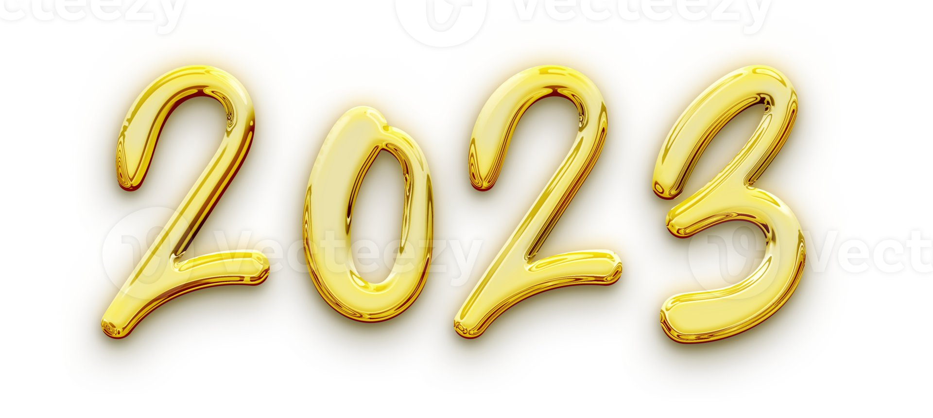 Golden volumetric 3D Text of the inscription 2023 isolated cut out png