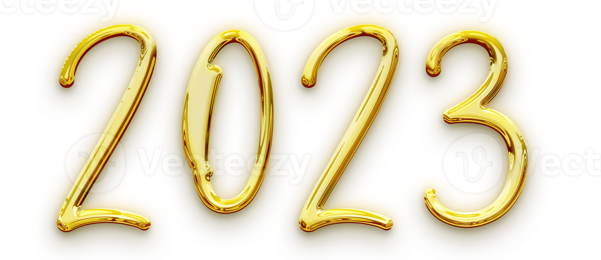 Golden volumetric 3D Text of the inscription 2023 isolated cut out png