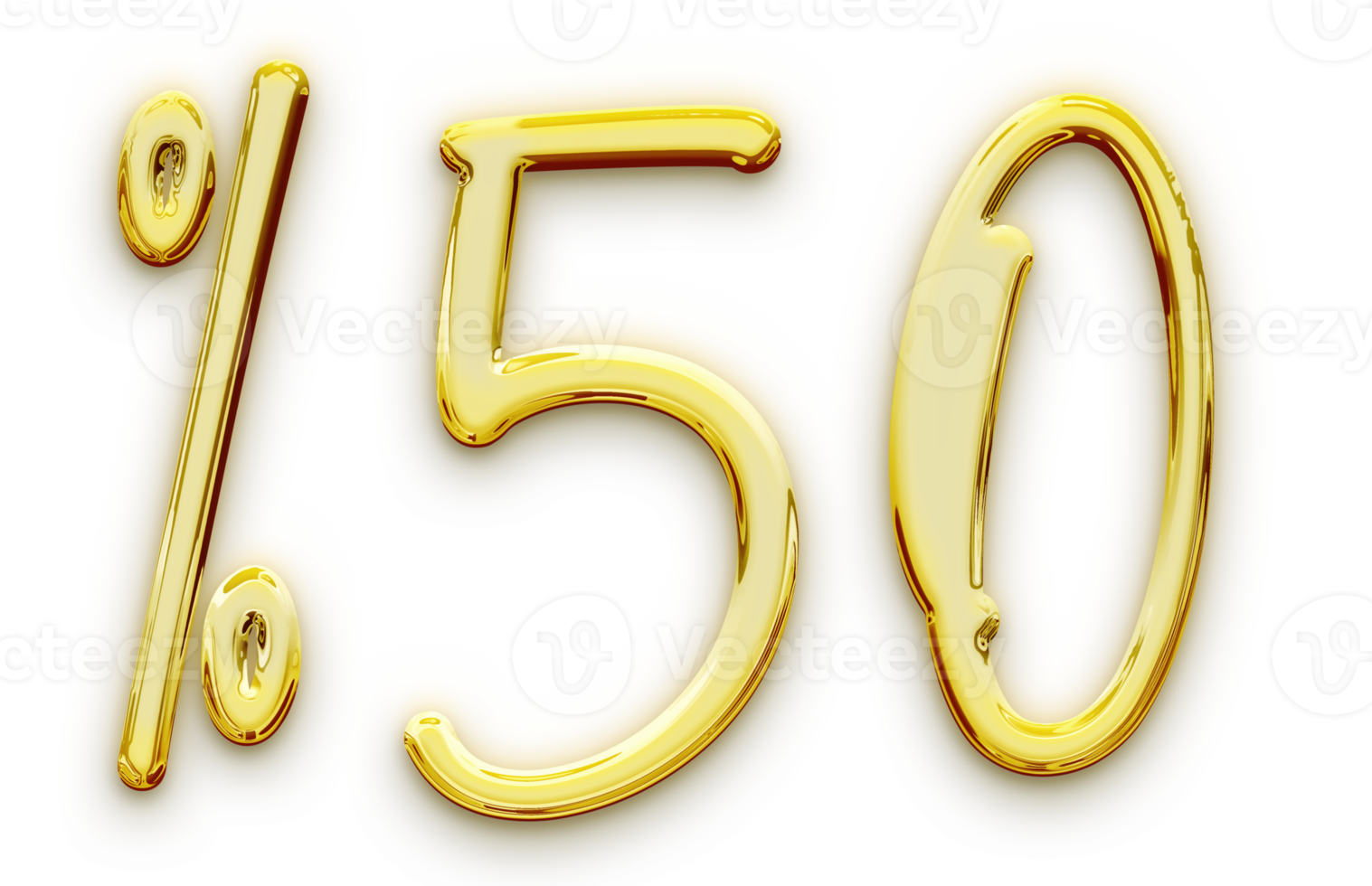 Golden volumetric 3D Text of the inscription 50 isolated cut out png