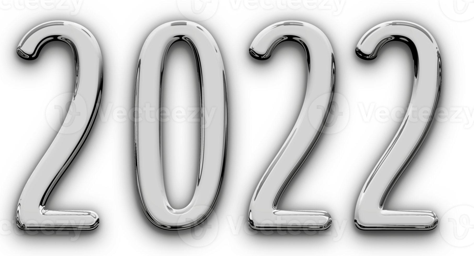 Metallic volumetric 3D Text of the inscription 2022 isolated cut out png