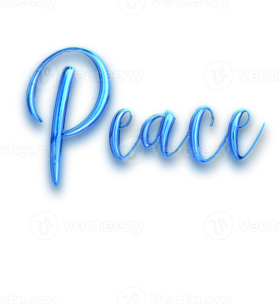 Blue volumetric 3D Text of the inscription Peace isolated cut out png