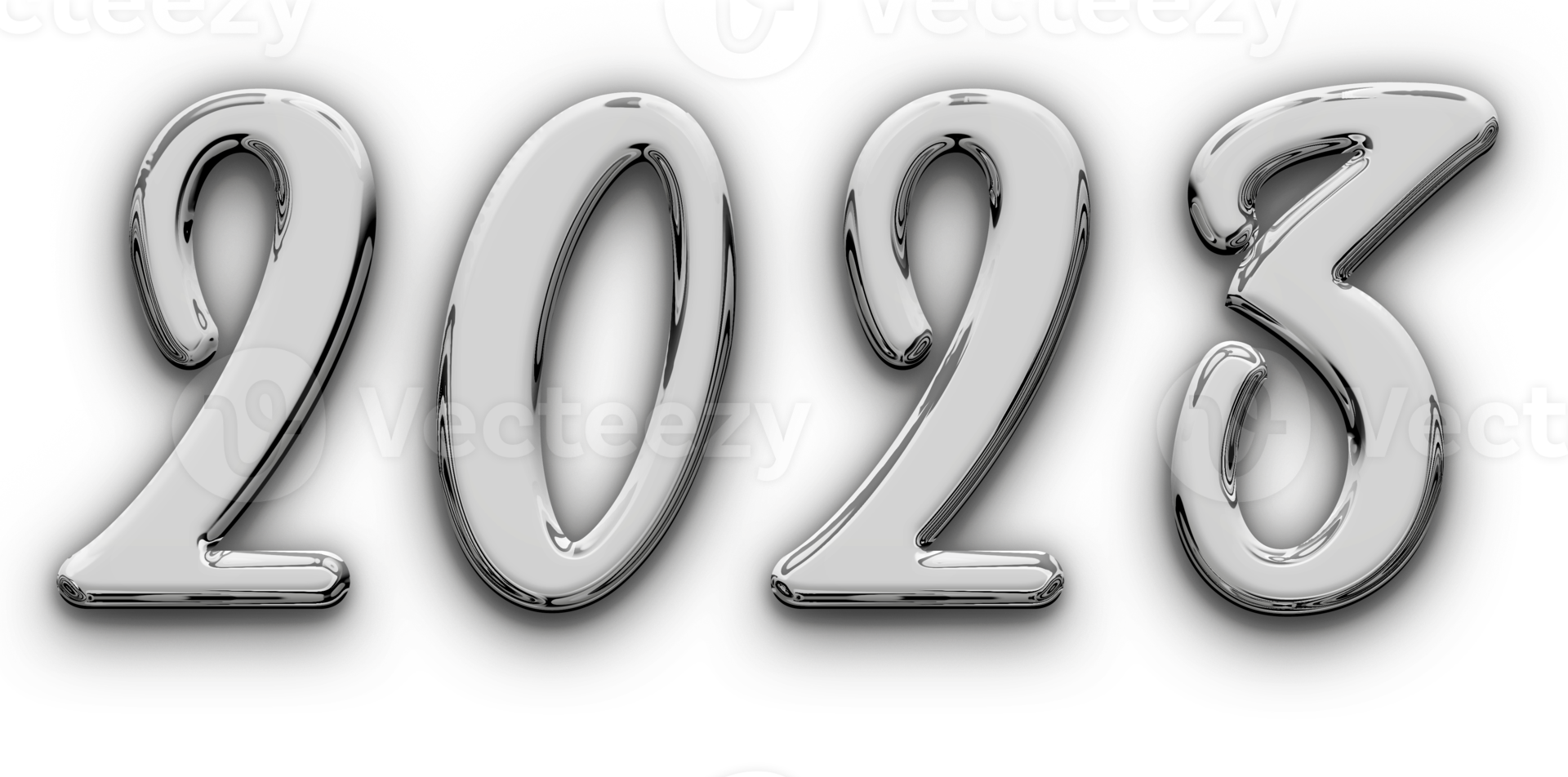 Metallic volumetric 3D Text of the inscription 2023 isolated cut out png