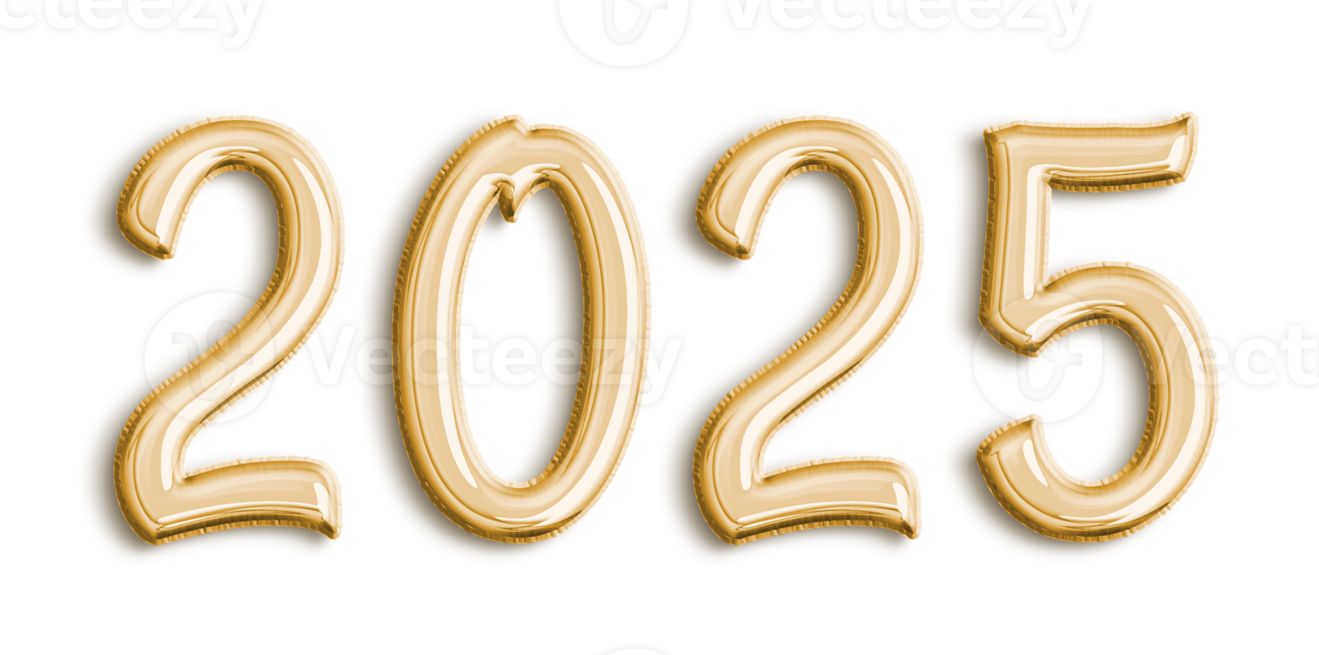 goldene volumetrische 3d-textballons, die 2025 beschriften, ausgeschnitten png