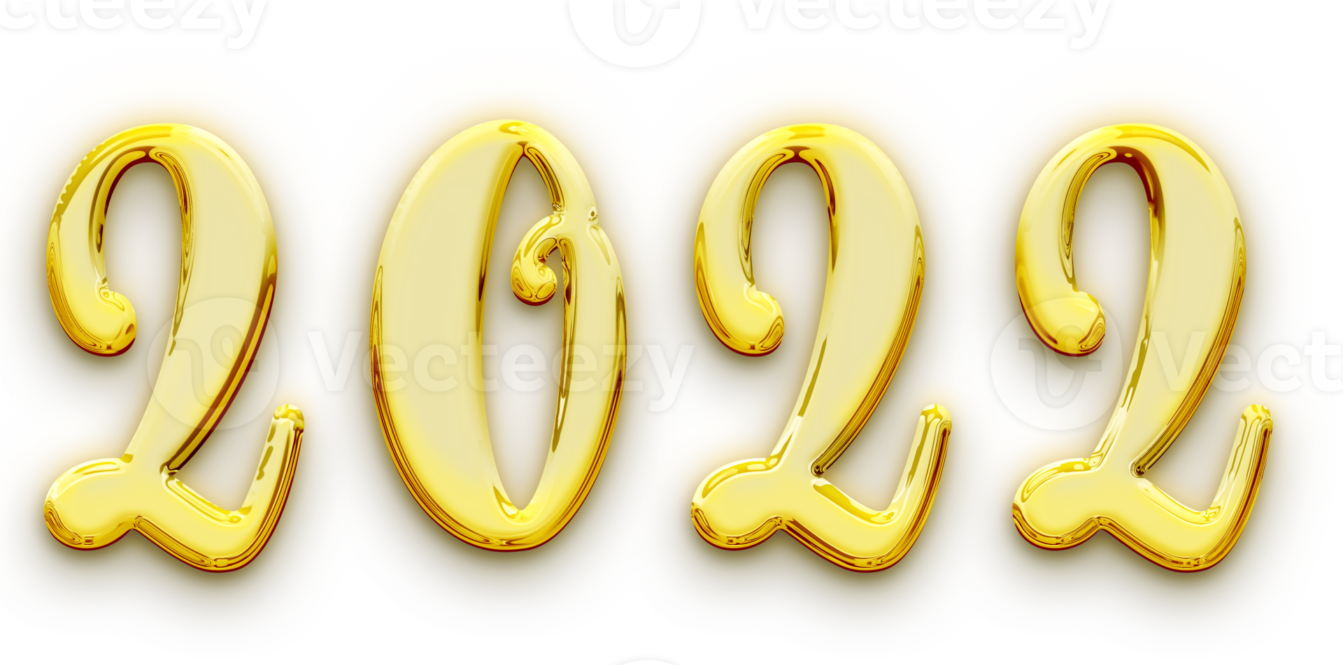 Golden volumetric 3D Text of the inscription 2022 isolated cut out png