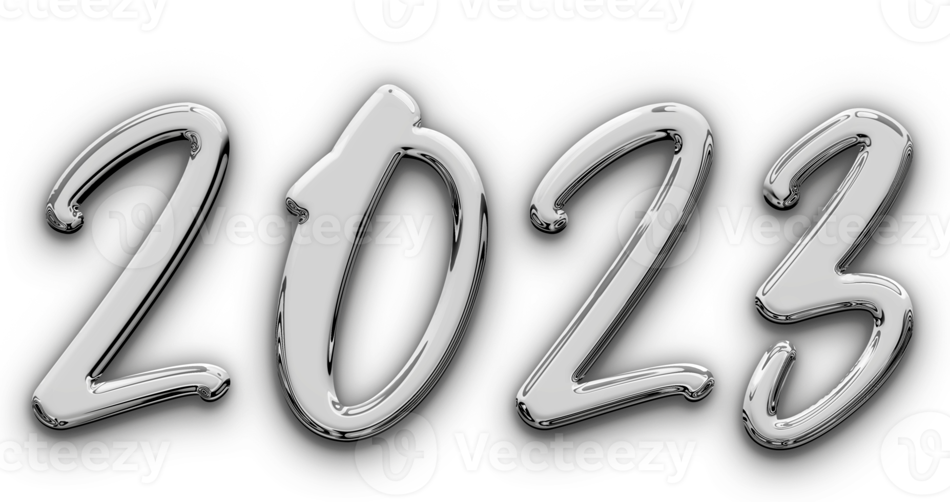 Metallic volumetric 3D Text of the inscription 2023 isolated cut out png