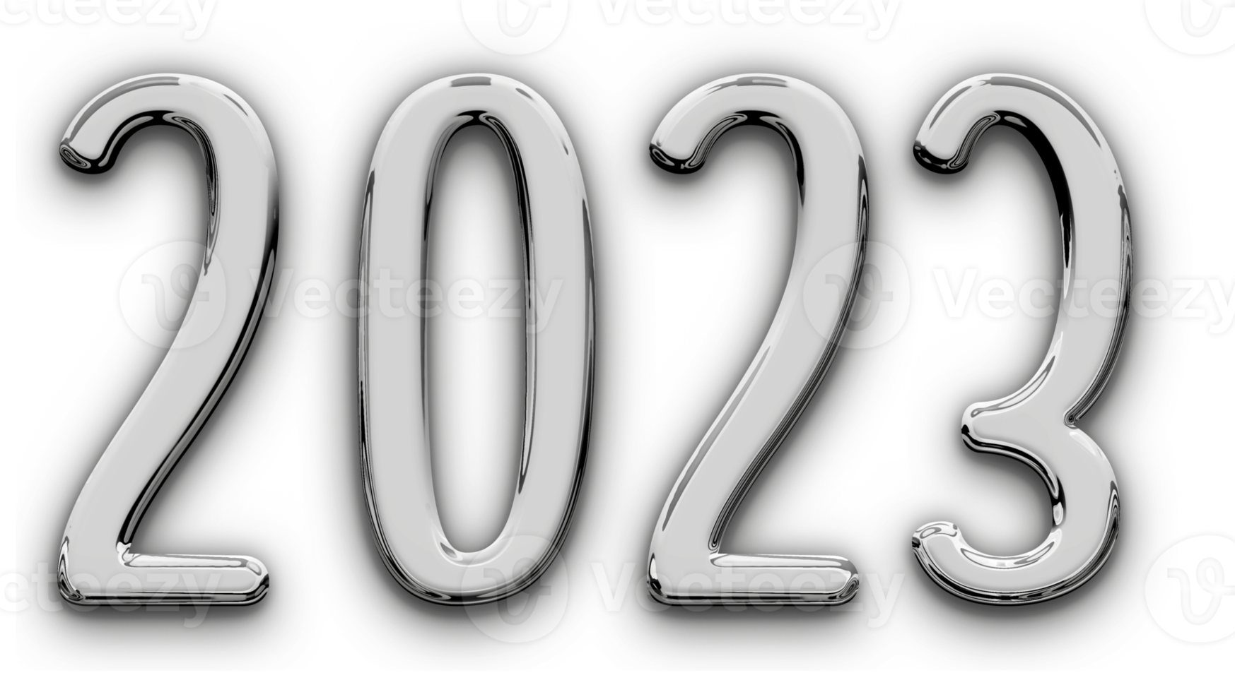 Metallic volumetric 3D Text of the inscription 2023 isolated cut out png