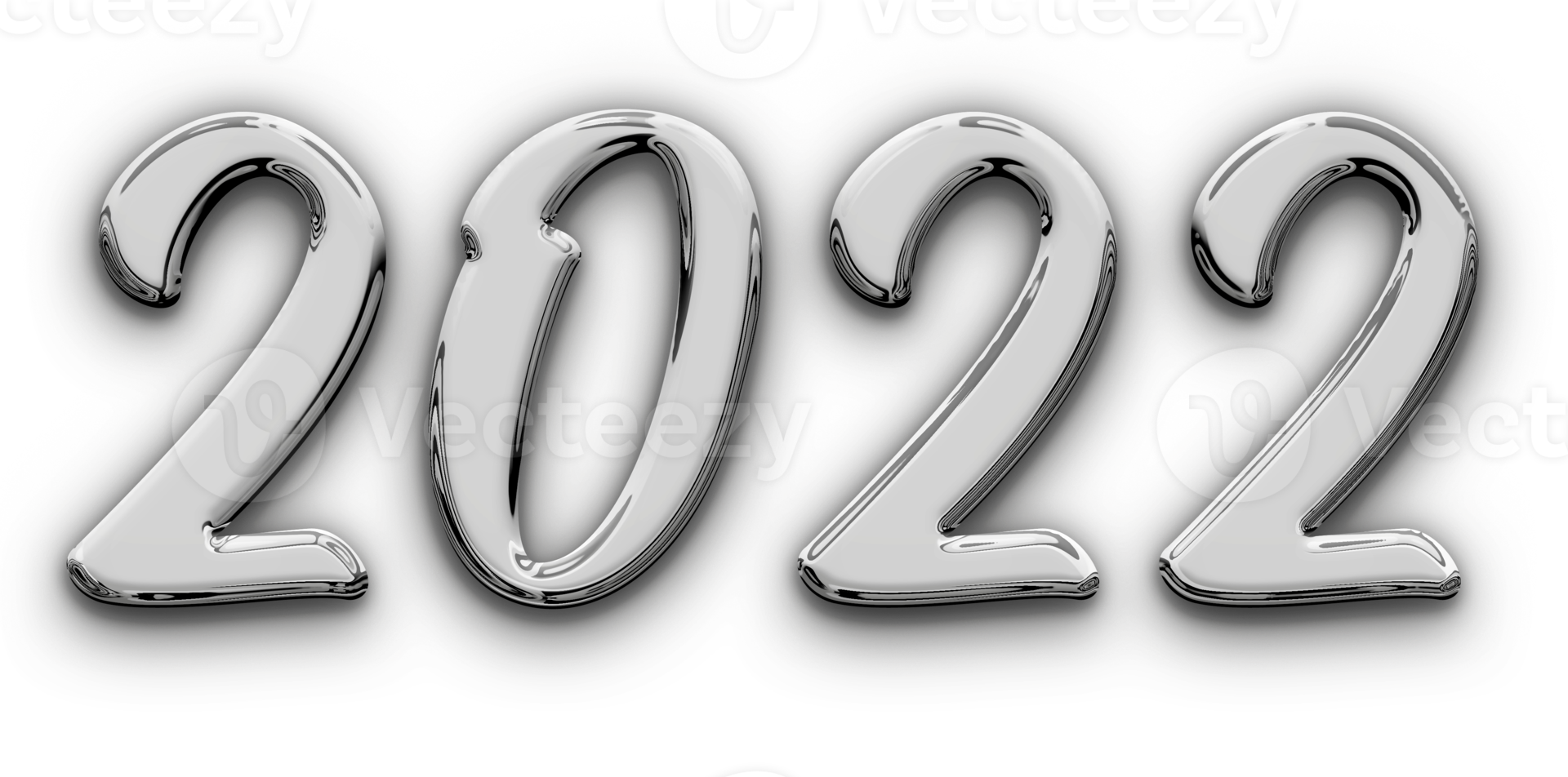 Metallic volumetric 3D Text of the inscription 2022 isolated cut out png