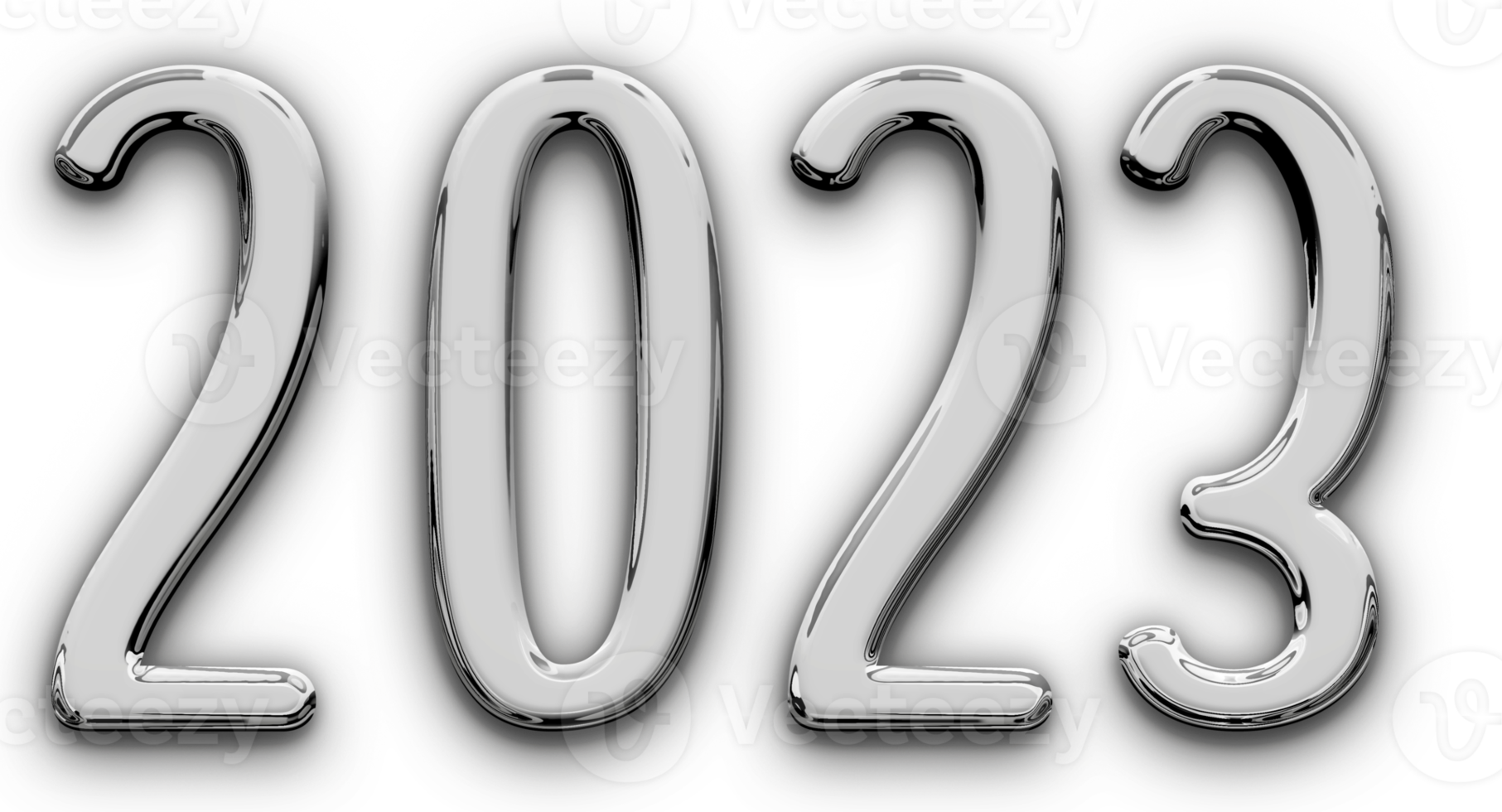 Metallic volumetric 3D Text of the inscription 2023 isolated cut out png