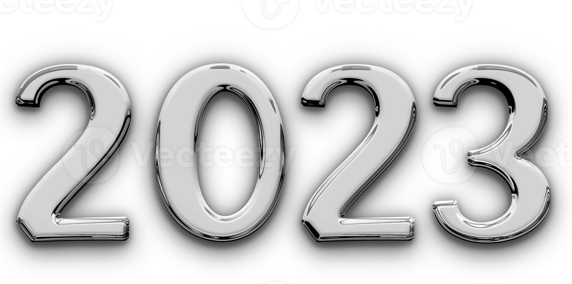 Metallic volumetric 3D Text of the inscription 2023 isolated cut out png