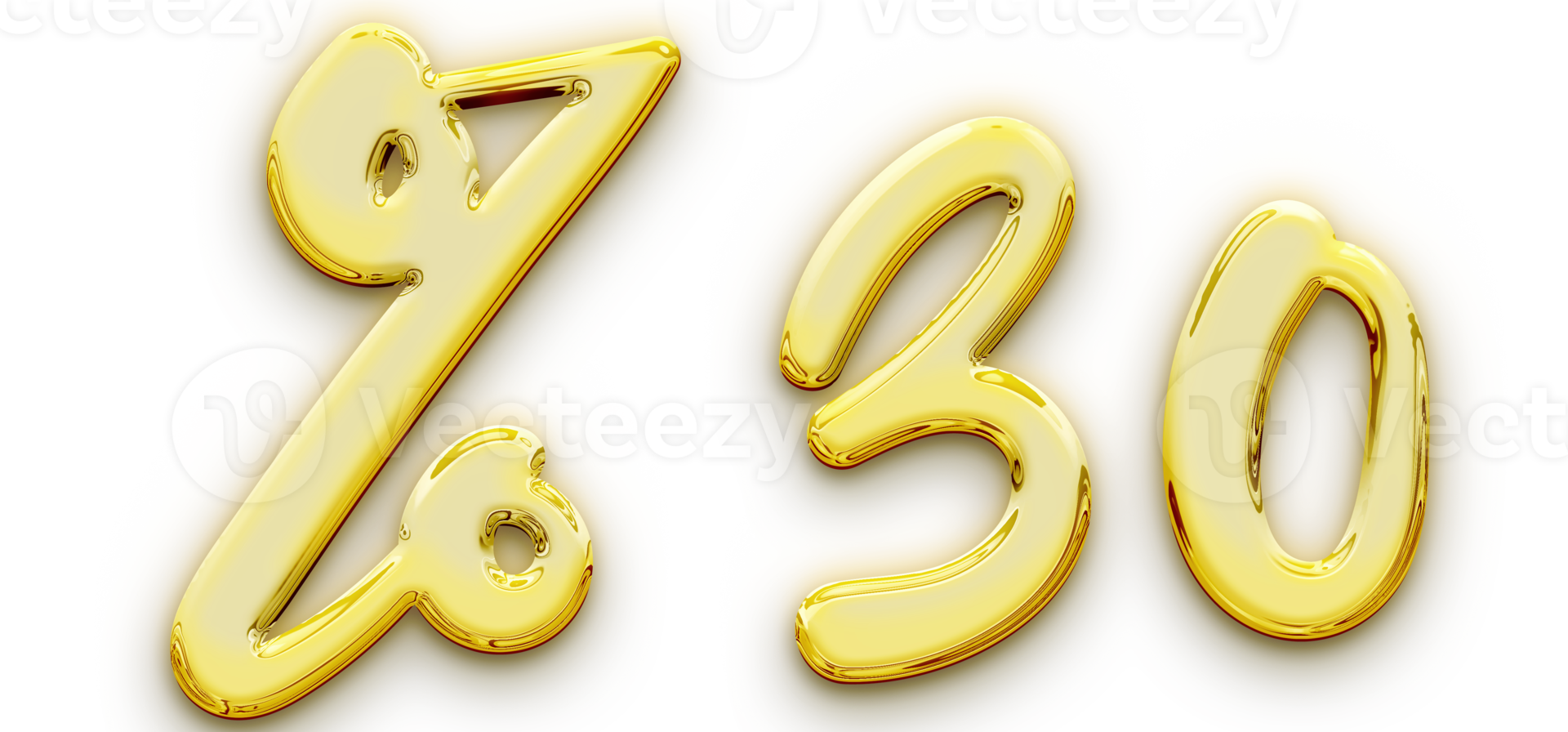 Golden volumetric 3D Text of the inscription 30 isolated cut out png