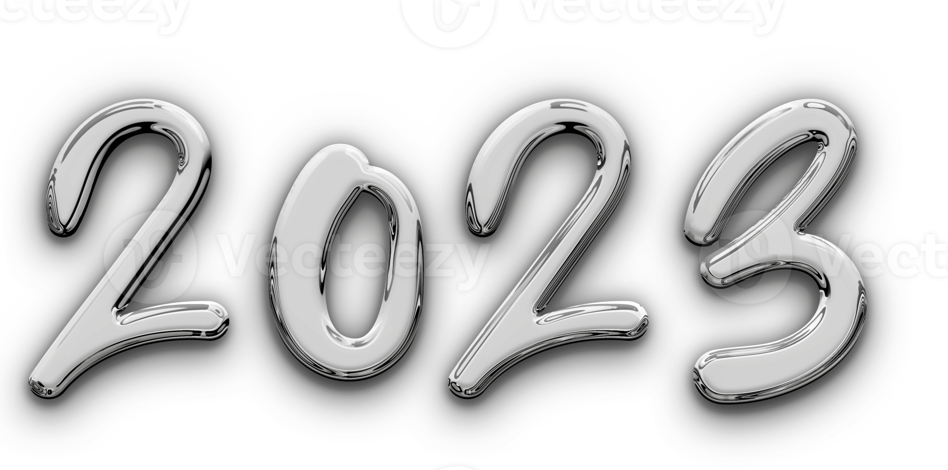 Metallic volumetric 3D Text of the inscription 2023 isolated cut out png