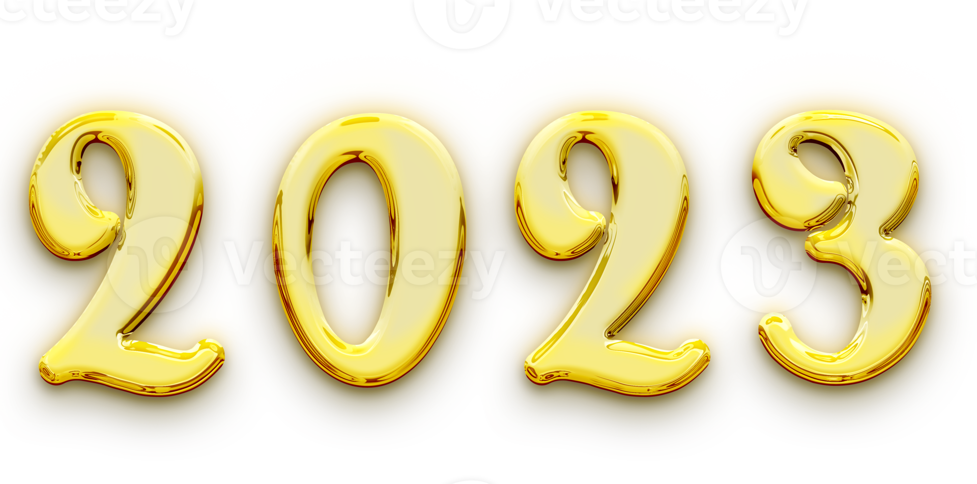 Golden volumetric 3D Text of the inscription 2023 isolated cut out png