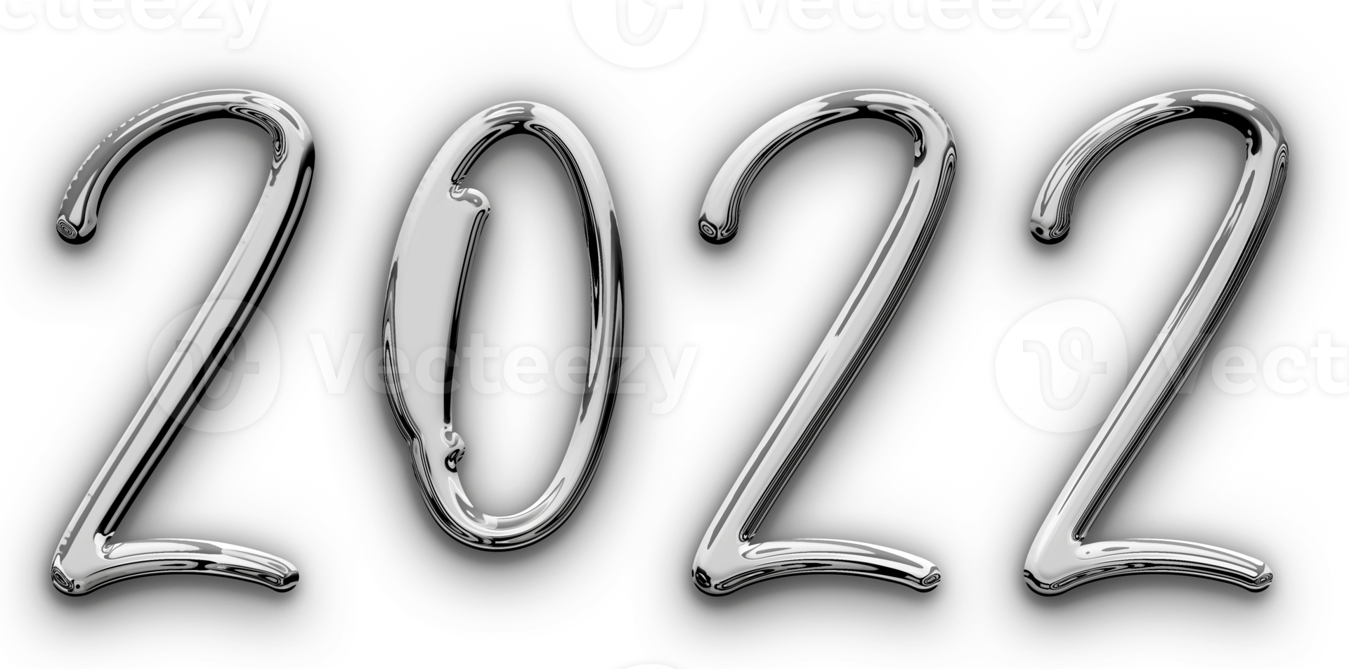Metallic volumetric 3D Text of the inscription 2022 isolated cut out png