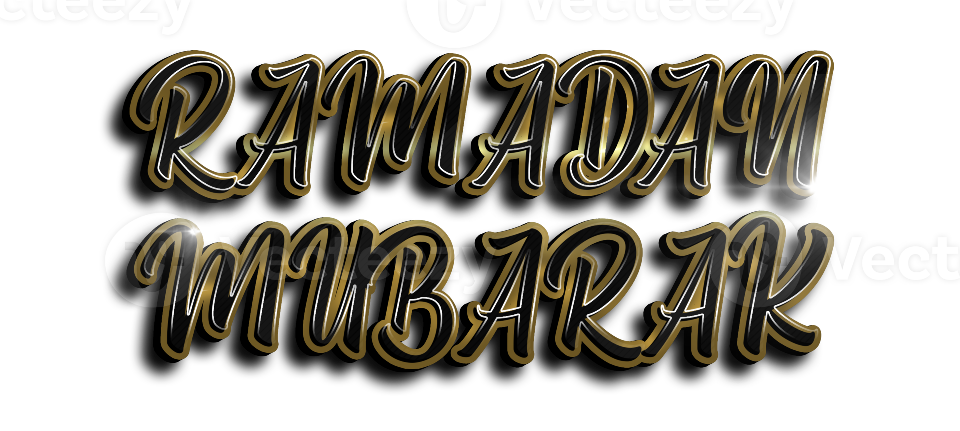 Yellow volumetric 3D Text of the inscription Ramadan Mubarak isolated cut out png