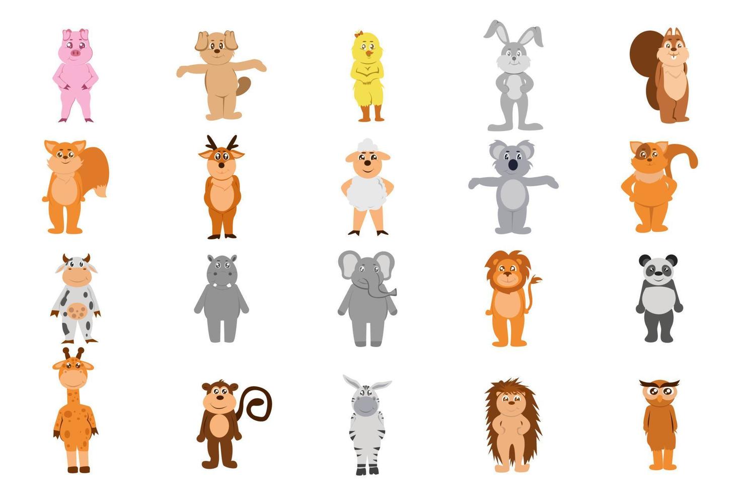 cute animal character set vector illustration flat style