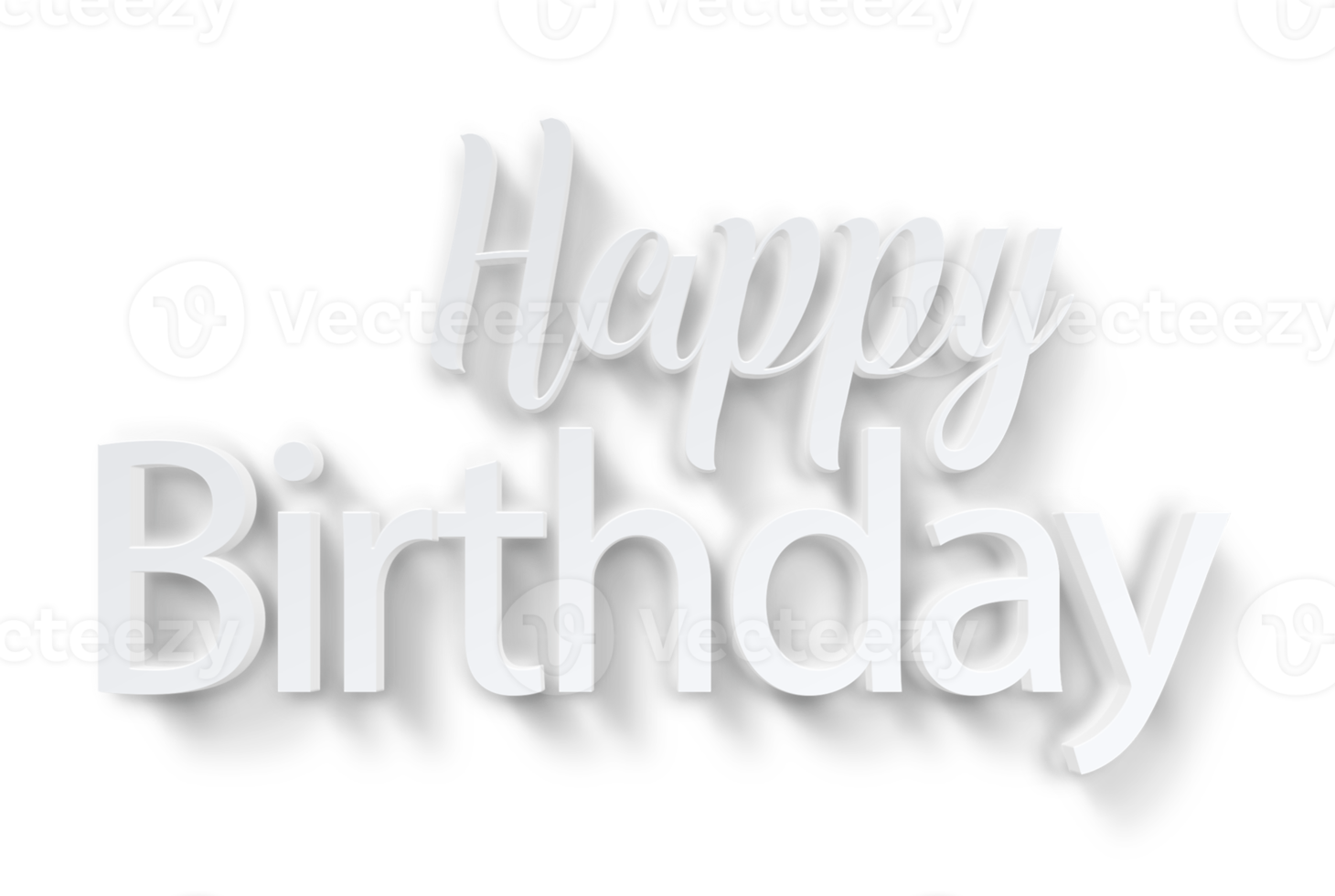 White volumetric 3D Text inscription Happy Birthday. isolation cut out png