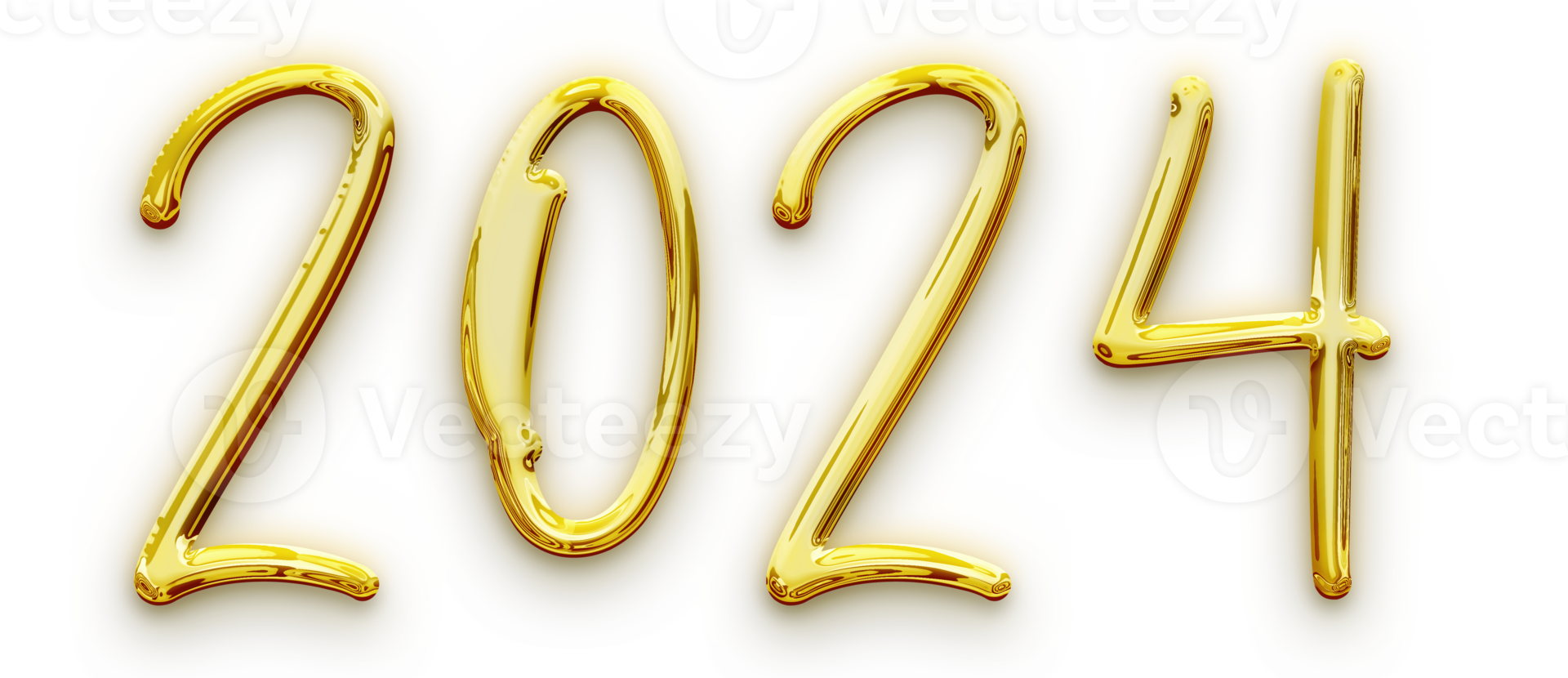 Golden volumetric 3D Text of the inscription 2024 isolated cut out png