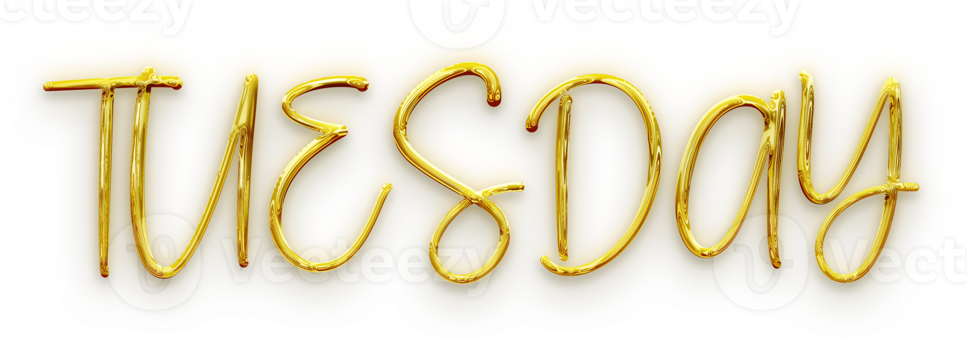 Golden volumetric 3D Text of the inscription Tuesday isolated cut out png