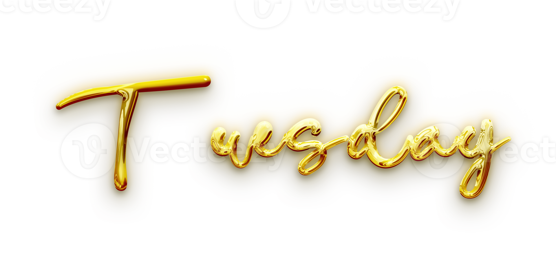 Golden volumetric 3D Text of the inscription Tuesday isolated cut out png