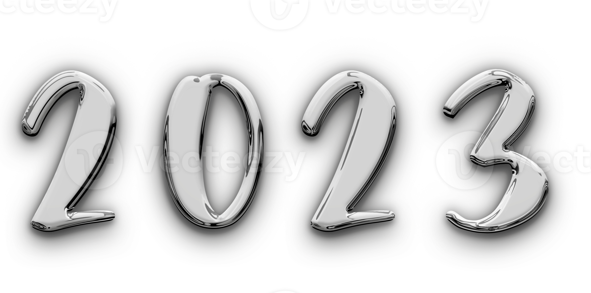 Metallic volumetric 3D Text of the inscription 2023 isolated cut out png