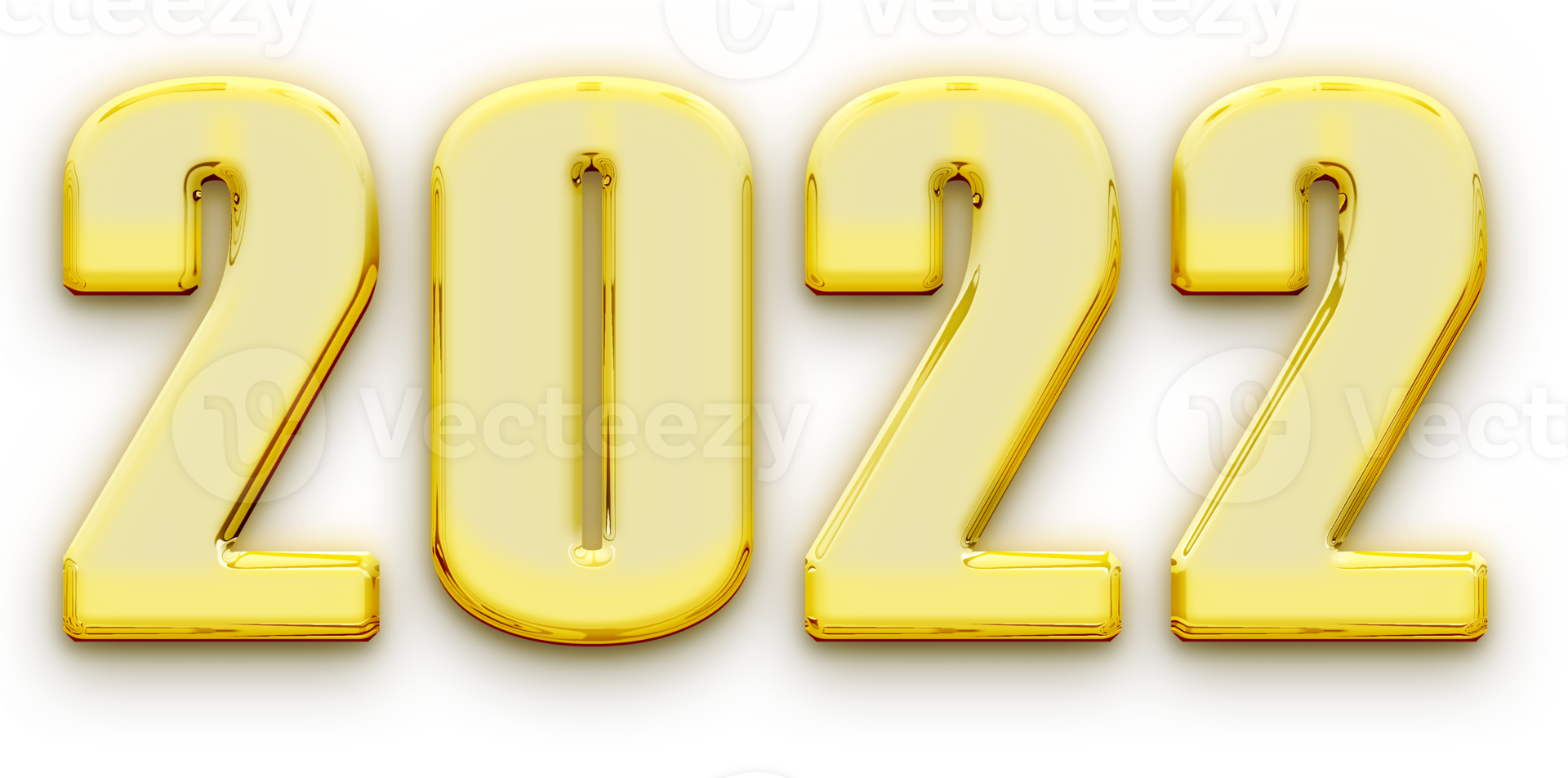 Golden volumetric 3D Text of the inscription 2022 isolated cut out png